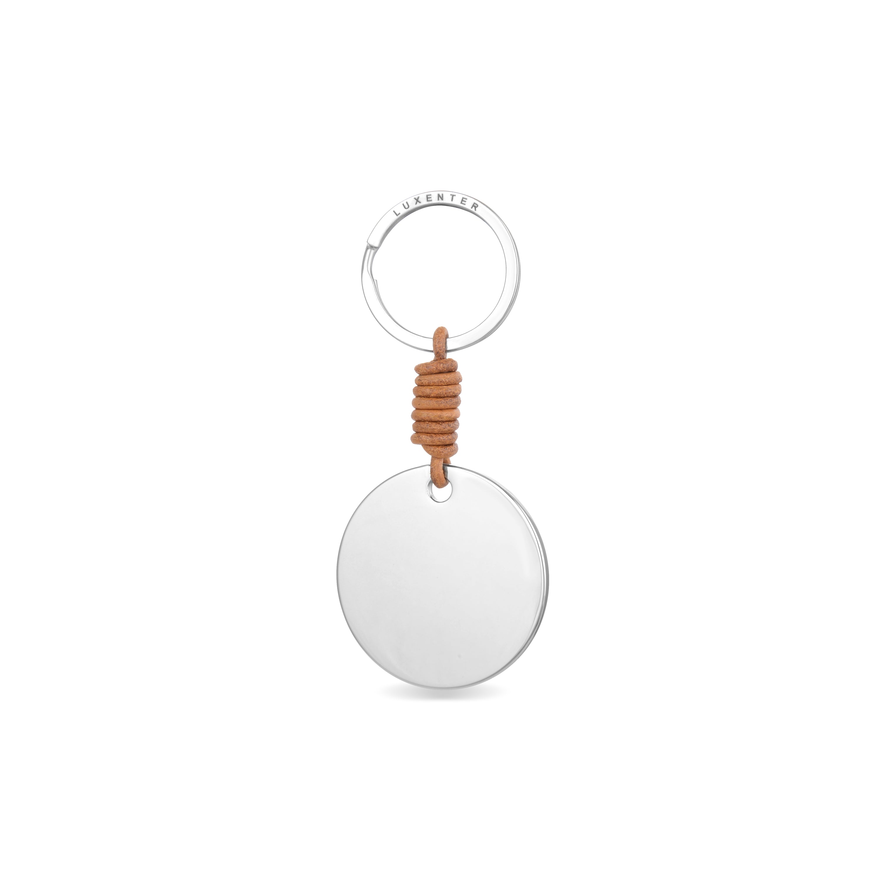 Light Brown Leather Keychain with Rhodium Finish - Senakon