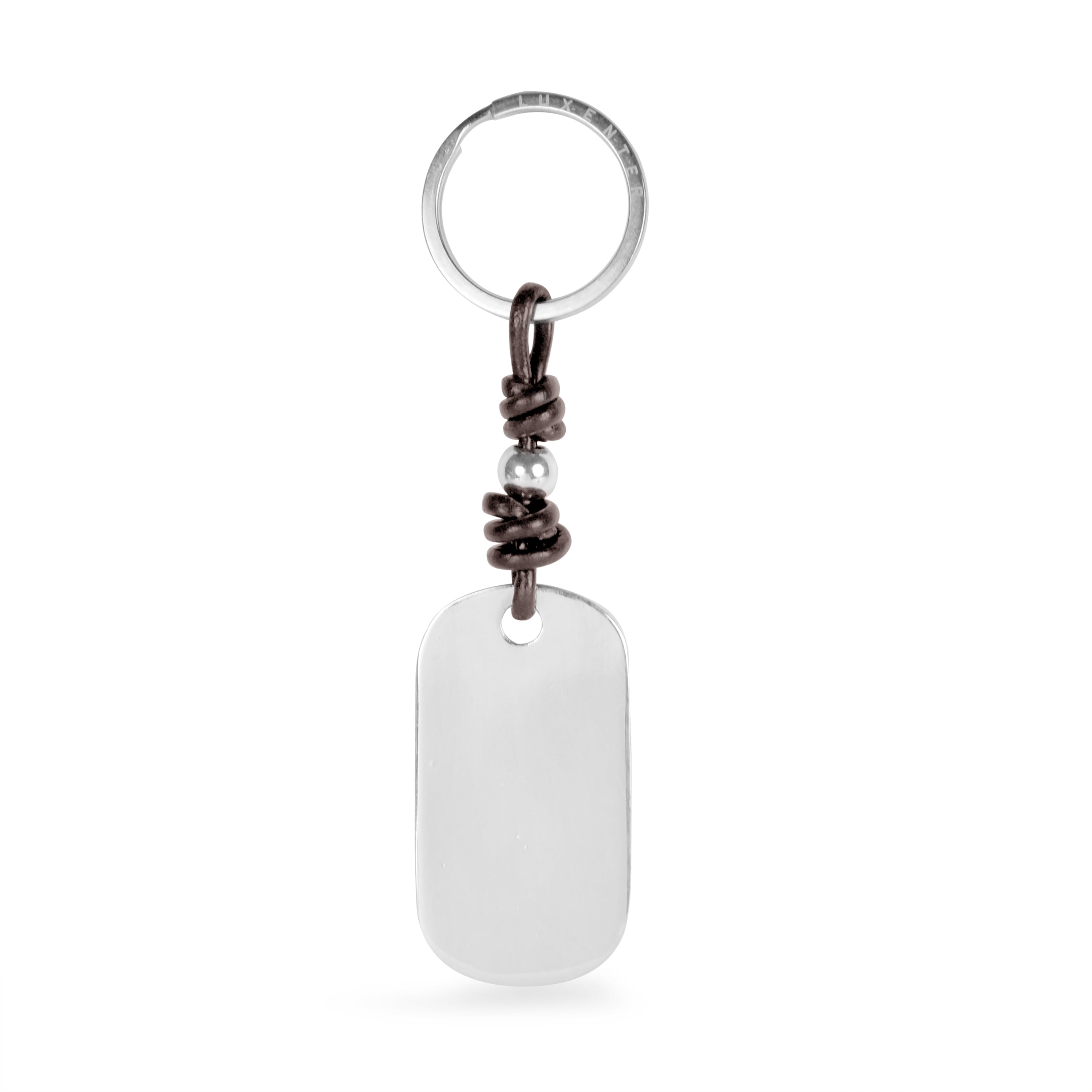 Dark Brown Leather Keychain with Rhodium Finish - Arger
