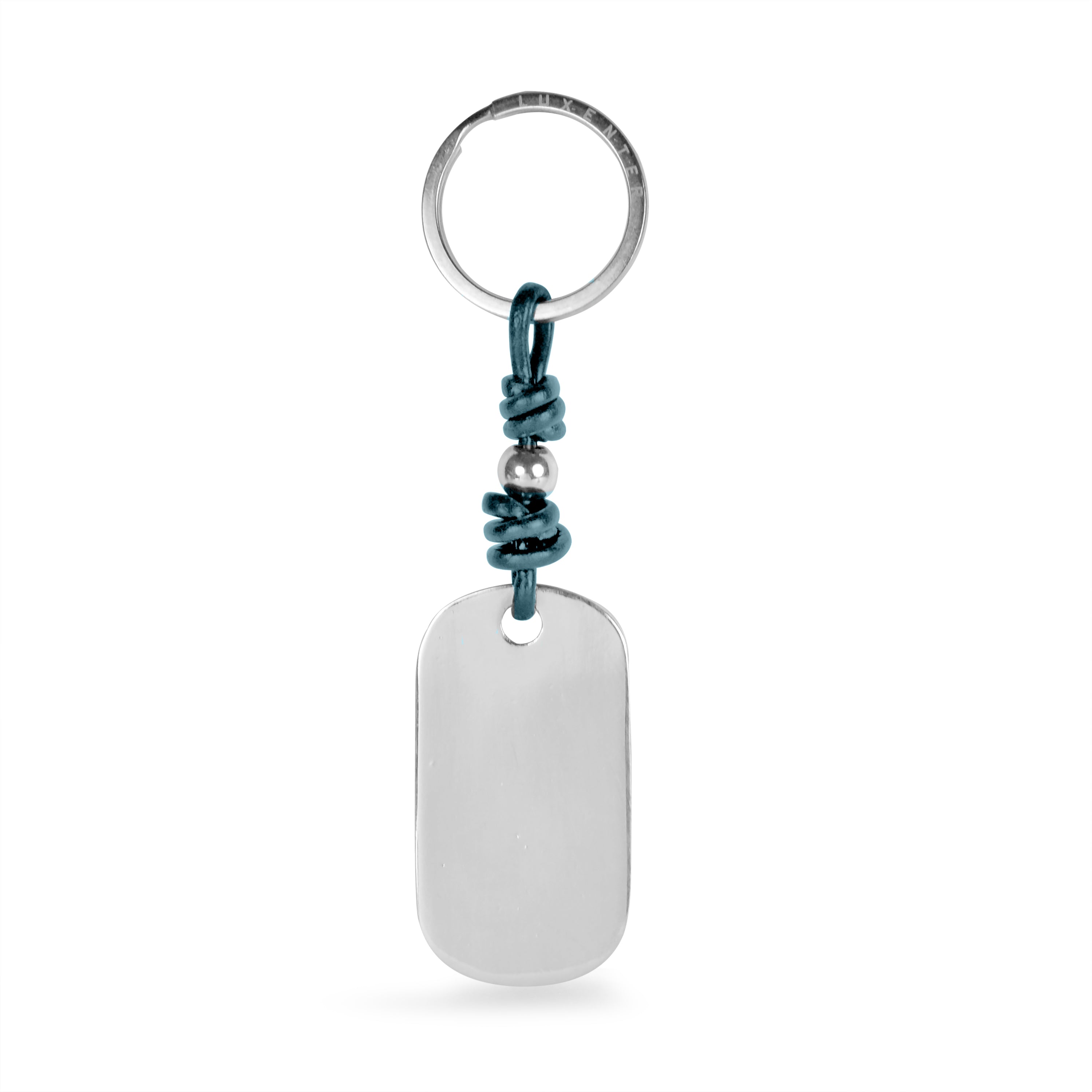 Dark Blue Leather Keychain with Rhodium Finish - Arger