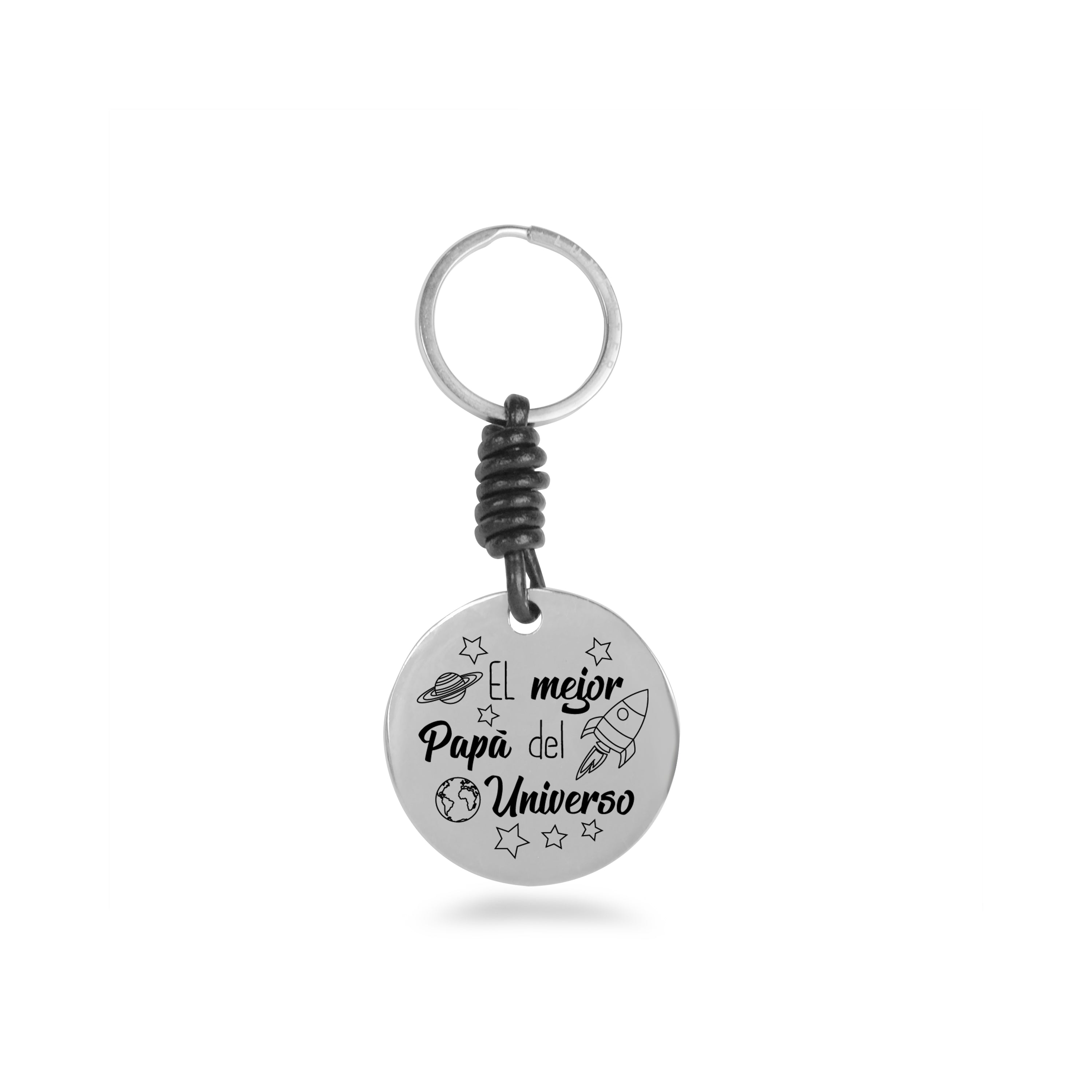 Dark Brown Leather Keychain with Rhodium Finish - My Sun