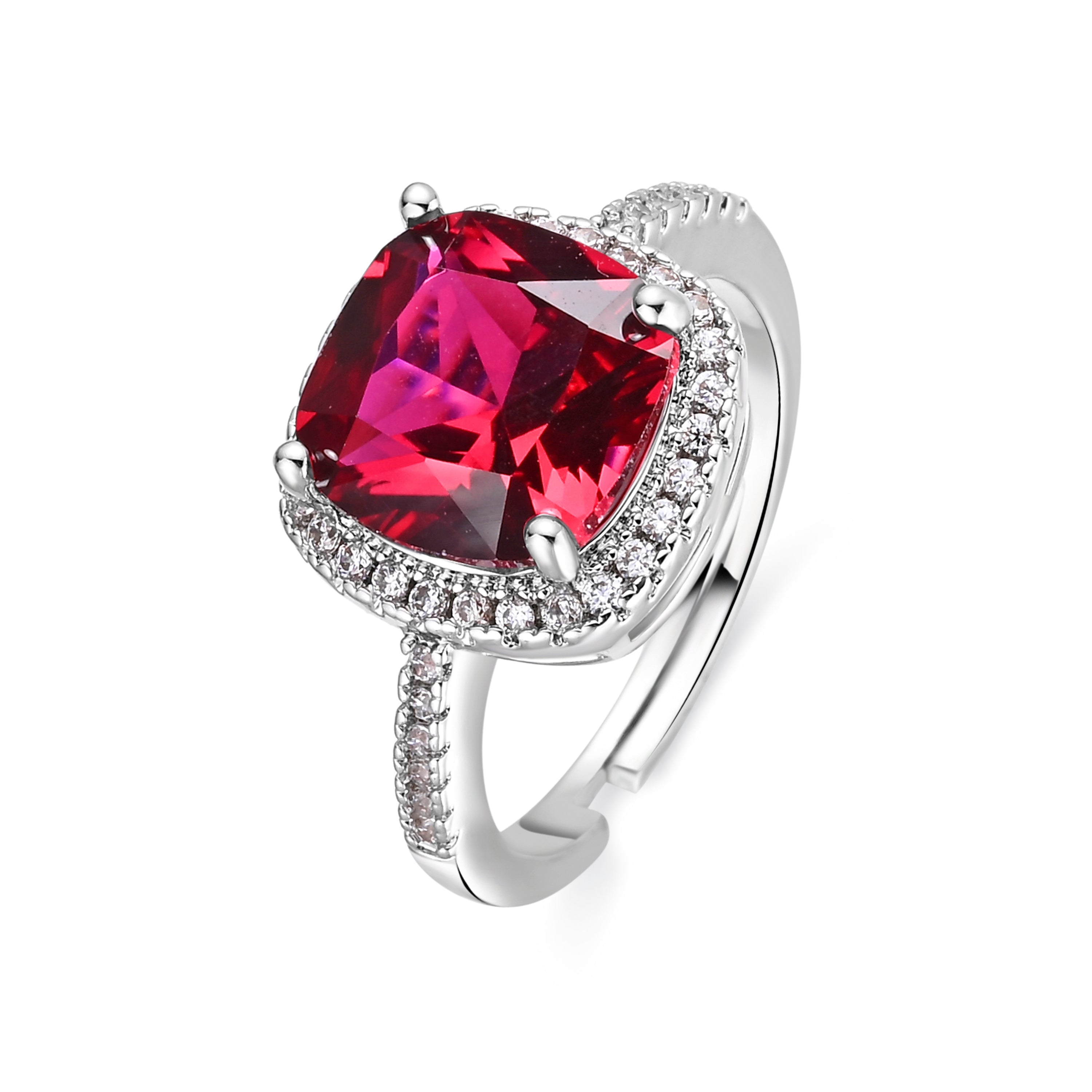 Rhodium plated Ruby Cubic Zirconia Ring - Kada