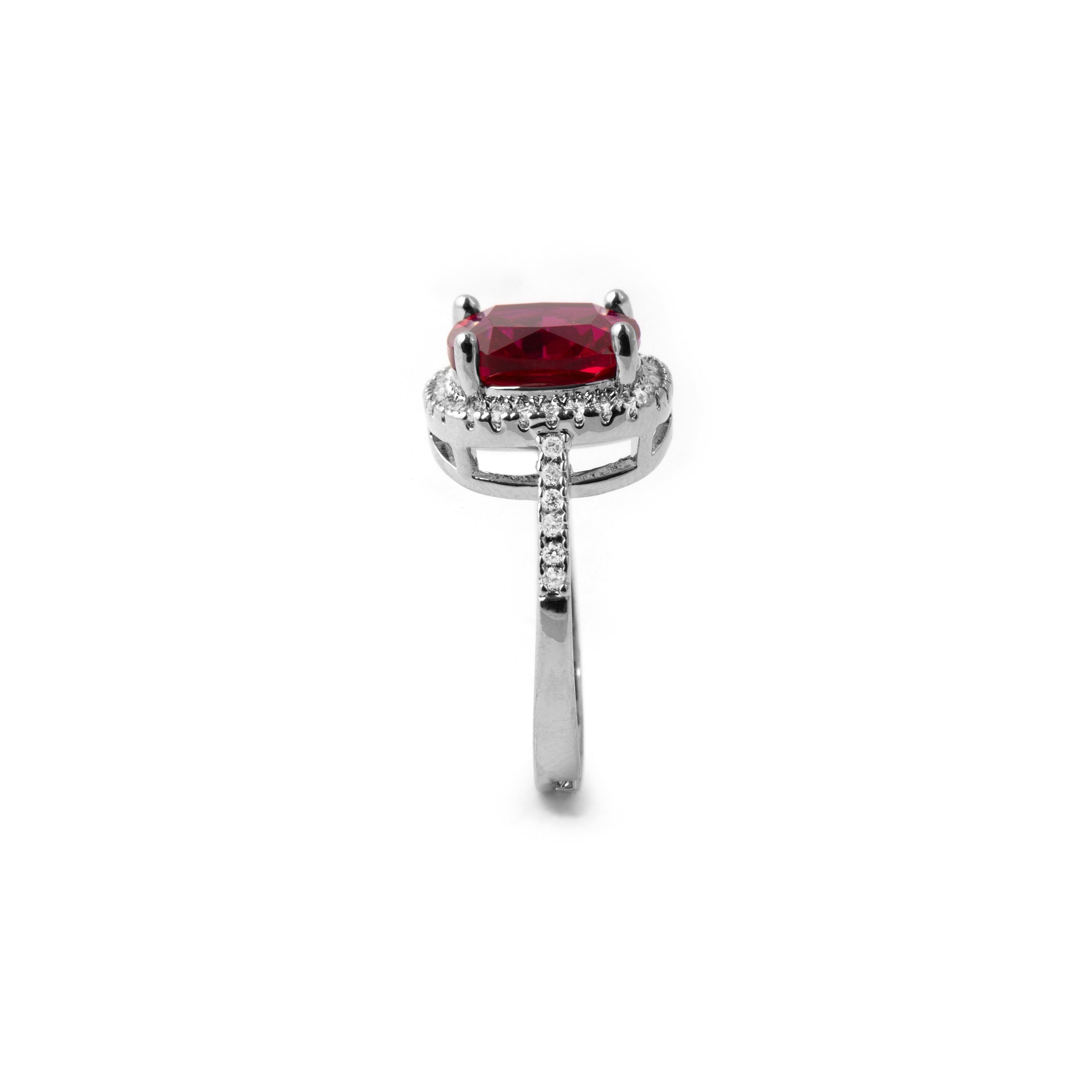 Rhodium plated Ruby Cubic Zirconia Ring - Kada