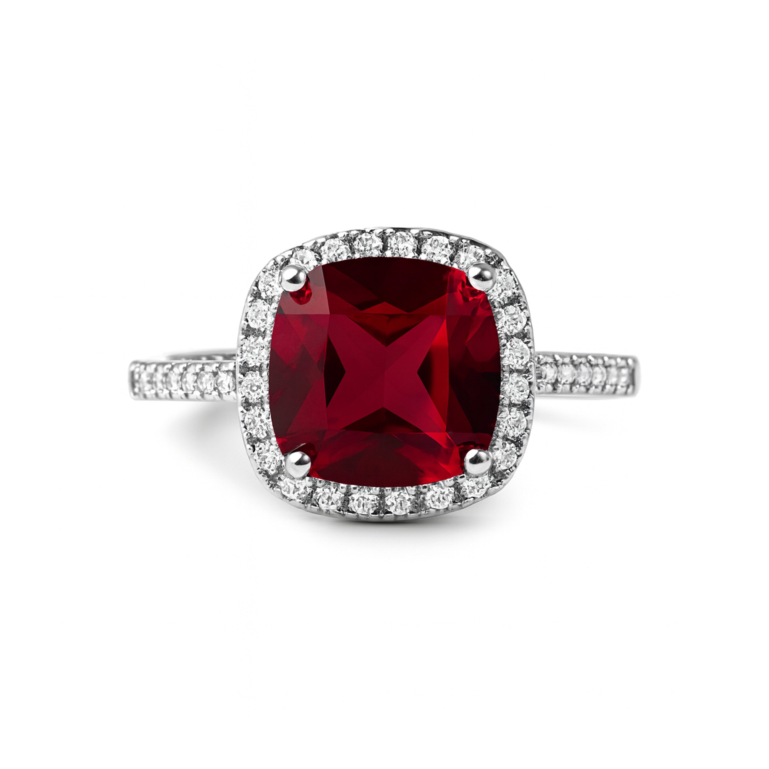 Rhodium plated Ruby Cubic Zirconia Ring - Kada