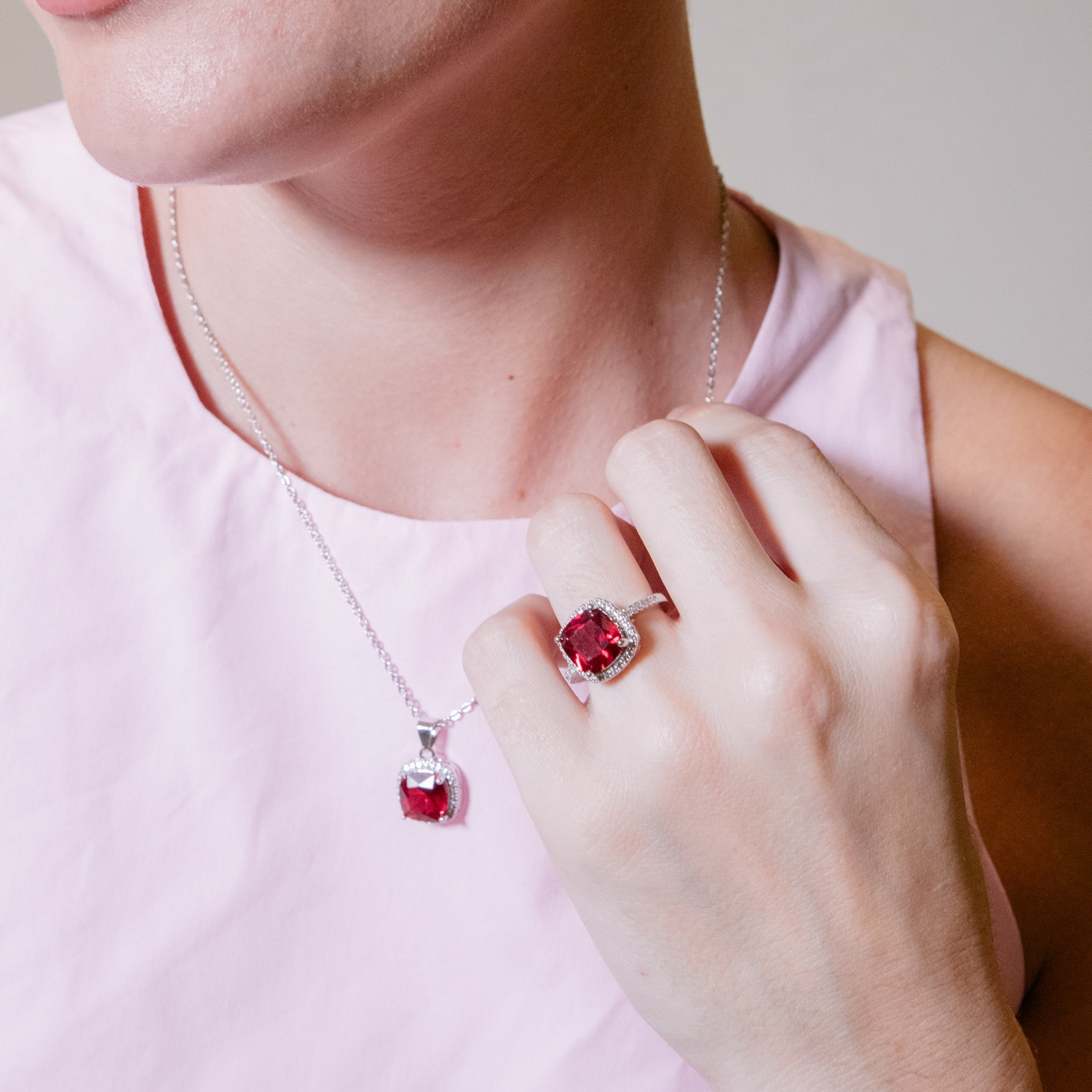Rhodium plated Ruby Cubic Zirconia Ring - Kada