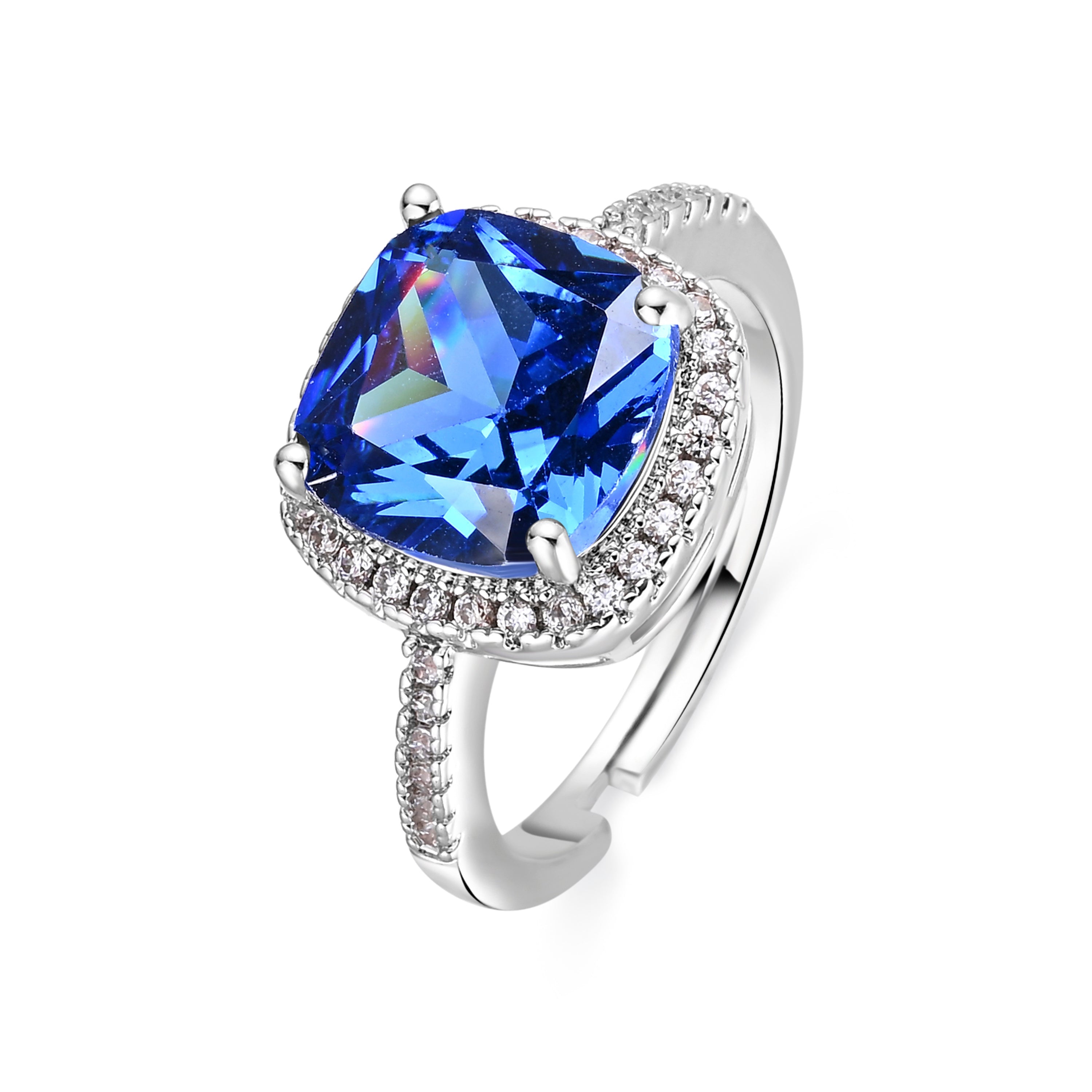 Rhodium-plated Tanzanite Zircon Ring - Kada