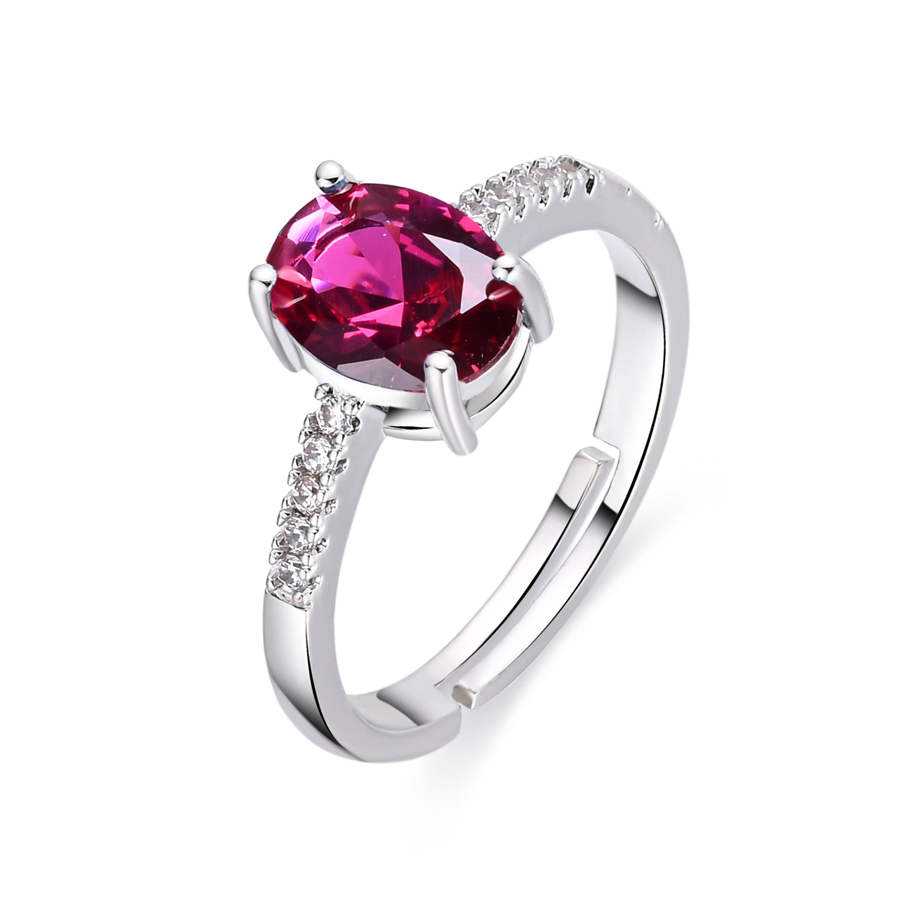 Rhodium Plated Ruby Zircon Ring - Misze