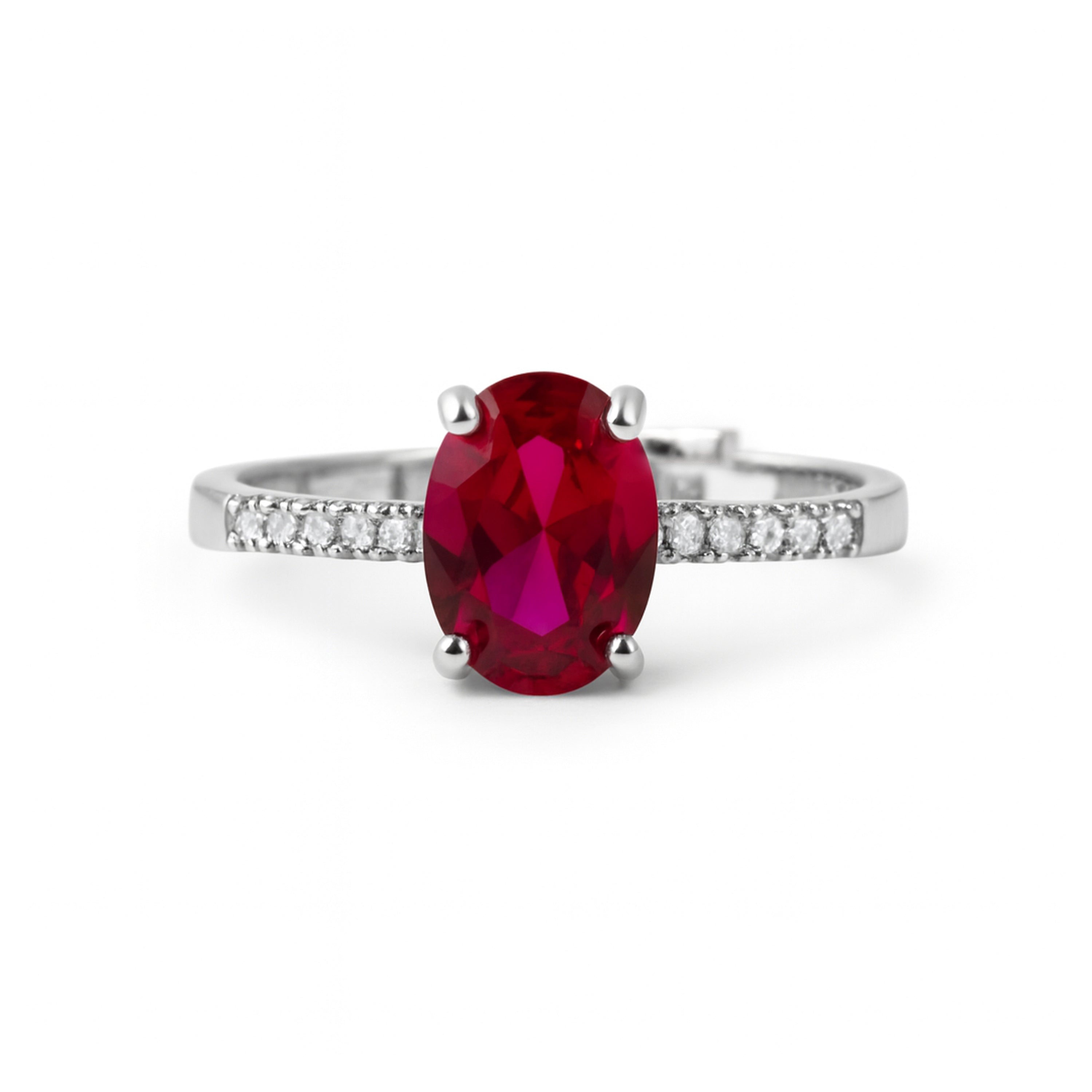 Rhodium Plated Ruby Zircon Ring - Misze