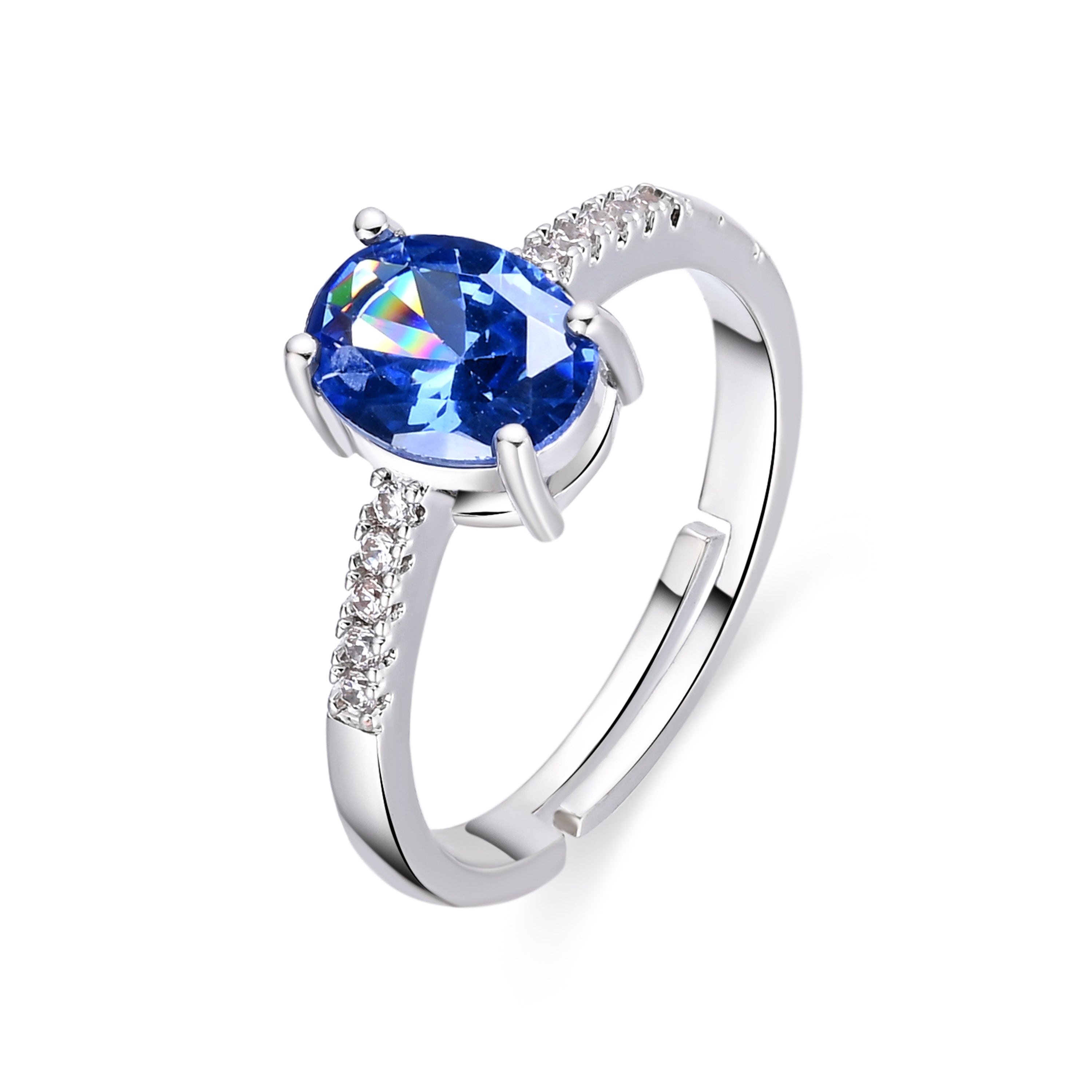 Rhodium-plated Tanzanite Zircon Ring - Misze