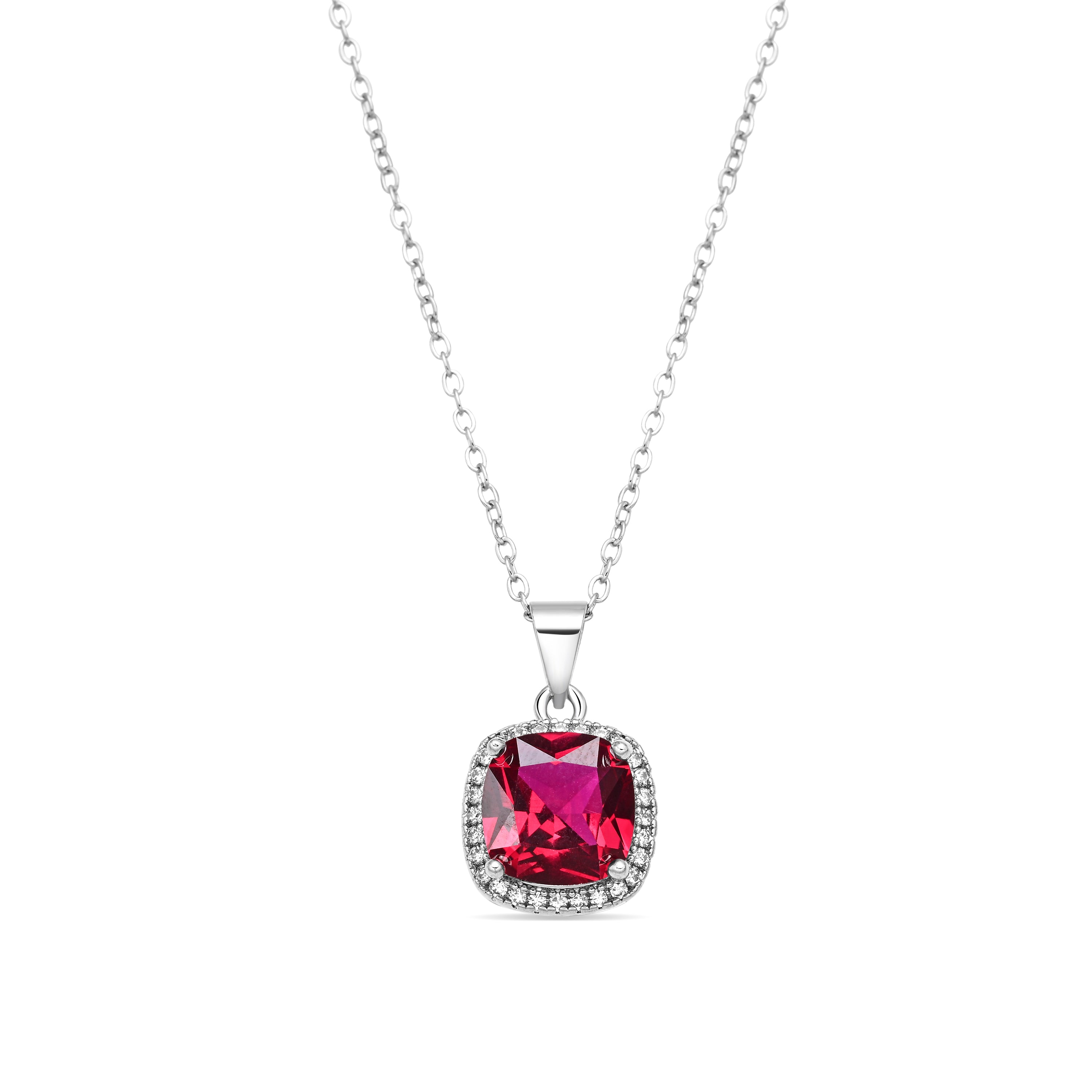 Rhodium-Plated Ruby Zircon Necklace - Kada
