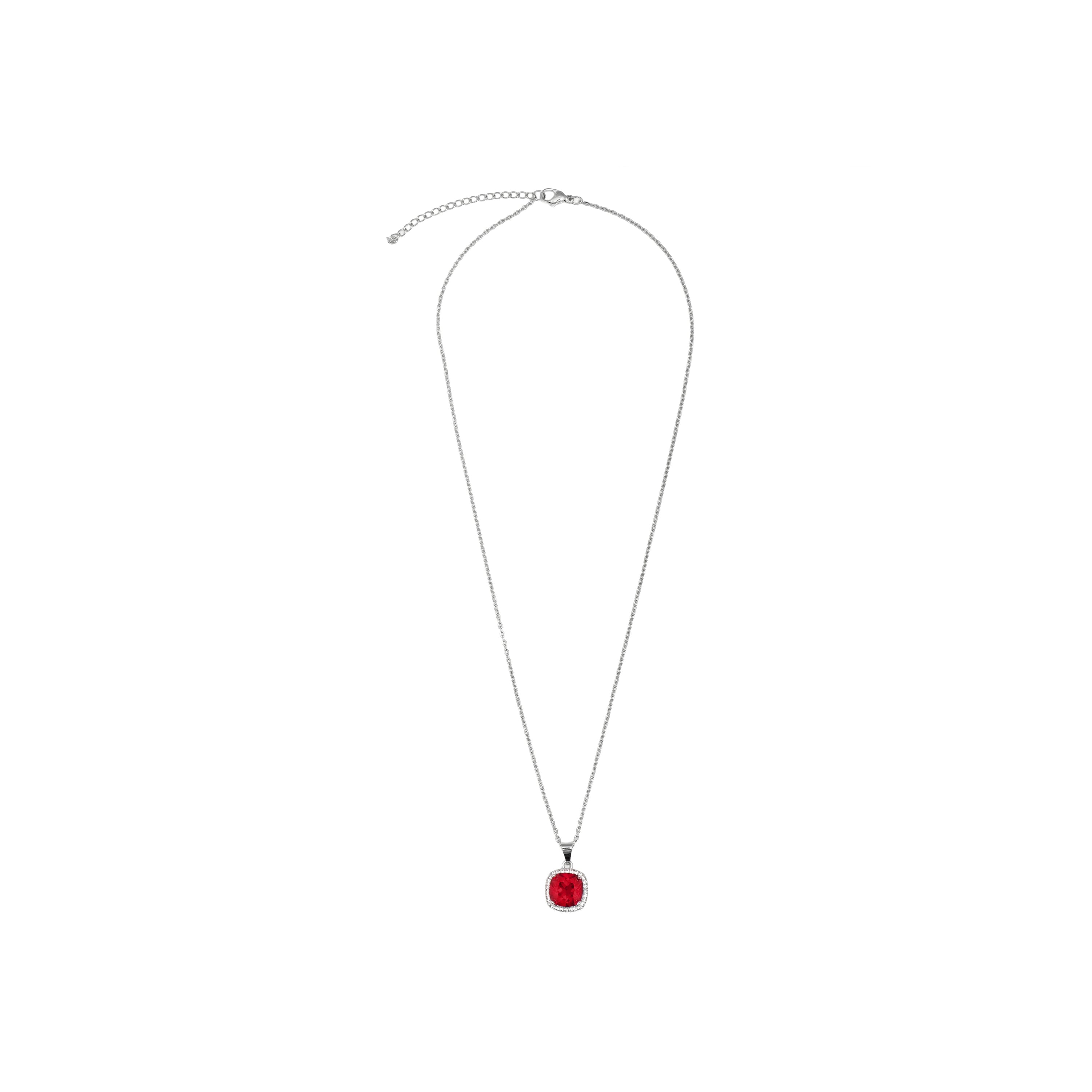Rhodium-Plated Ruby Zircon Necklace - Kada