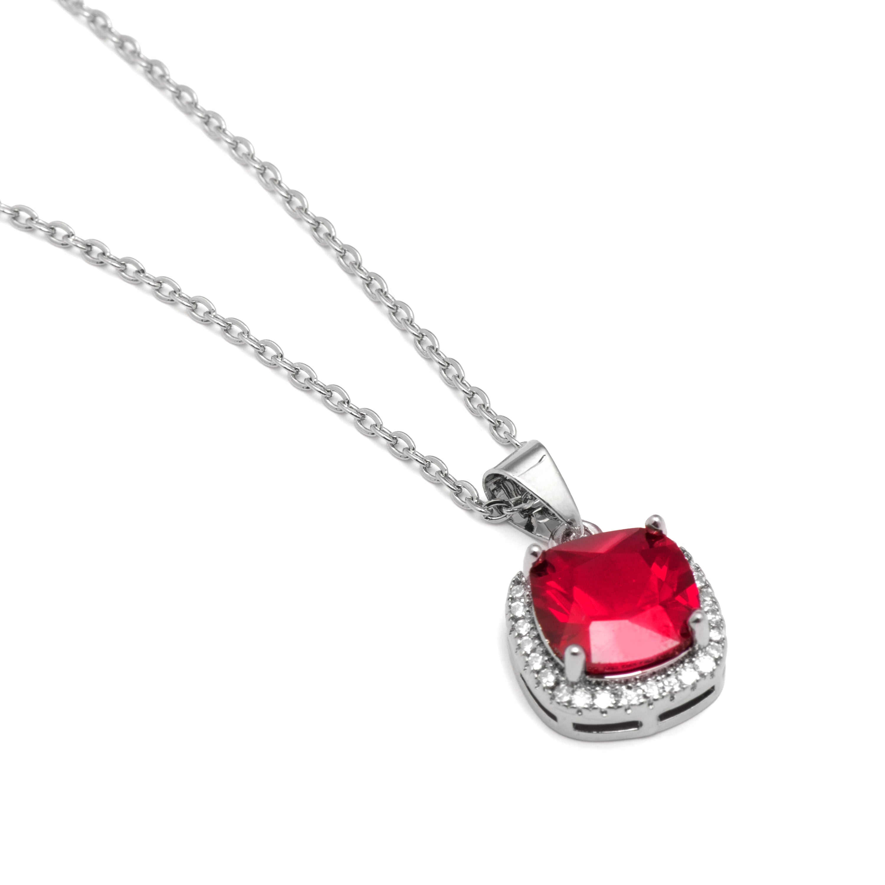 Rhodium-Plated Ruby Zircon Necklace - Kada