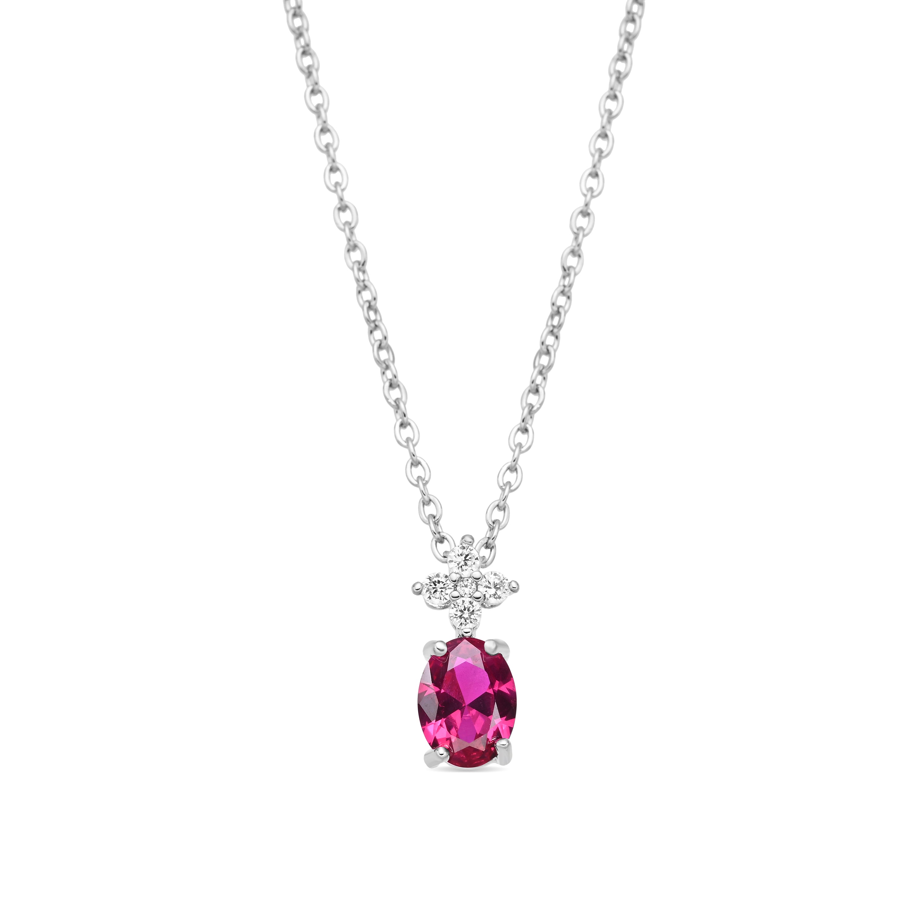 Rhodium-plated Ruby Zircon Necklace - Misze