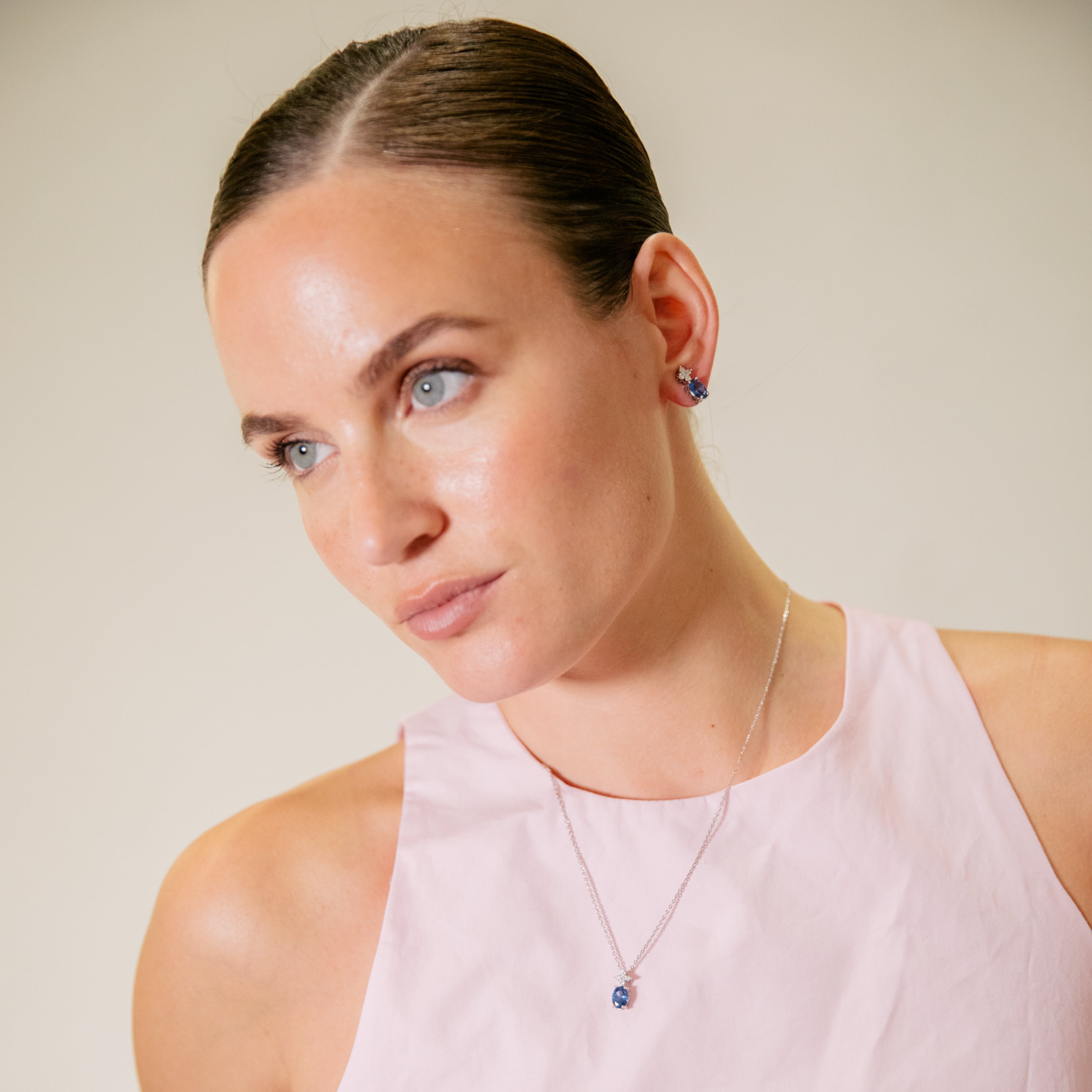 Rhodium-plated Tanzanite Zircon Necklace - Misze