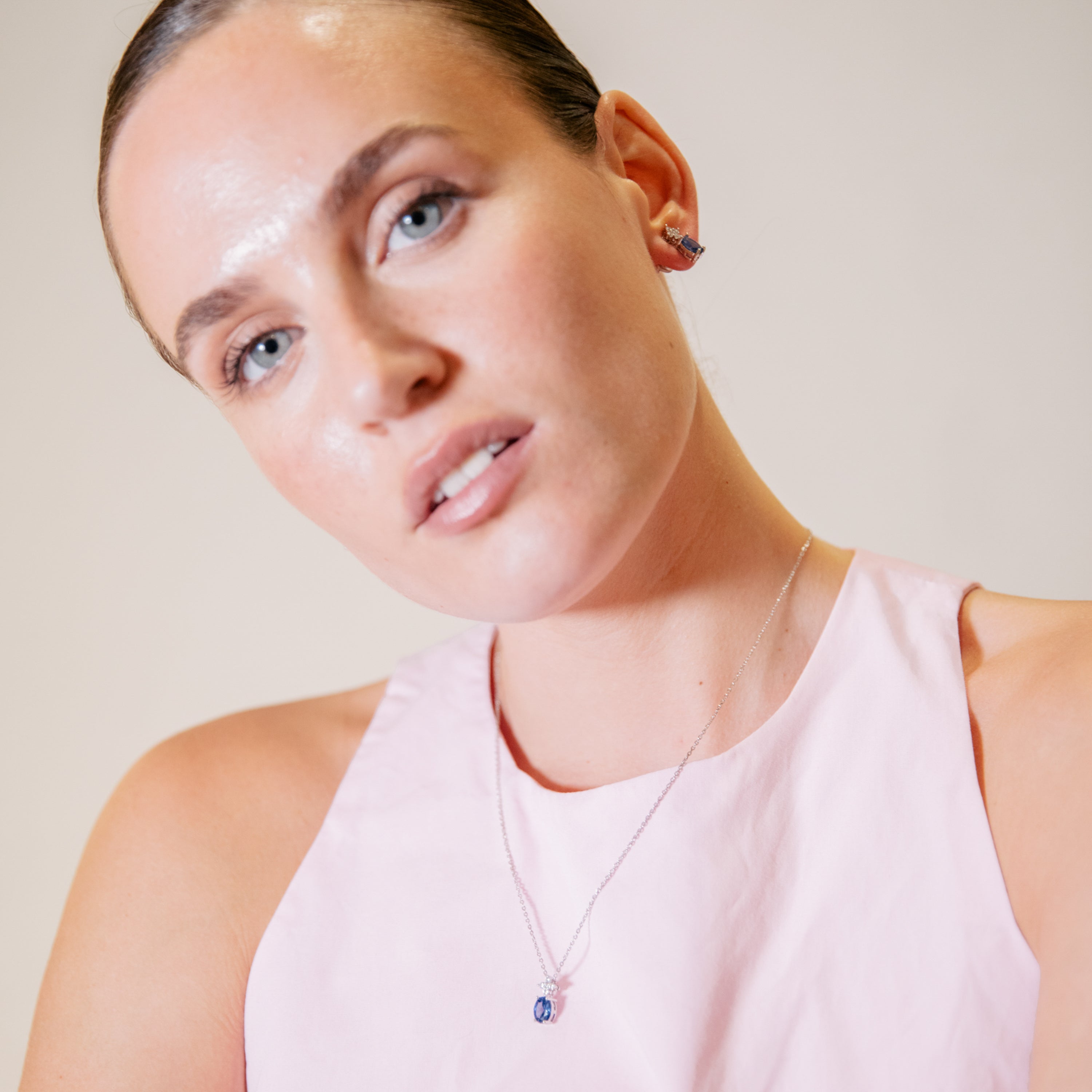 Rhodium-plated Tanzanite Zircon Necklace - Misze
