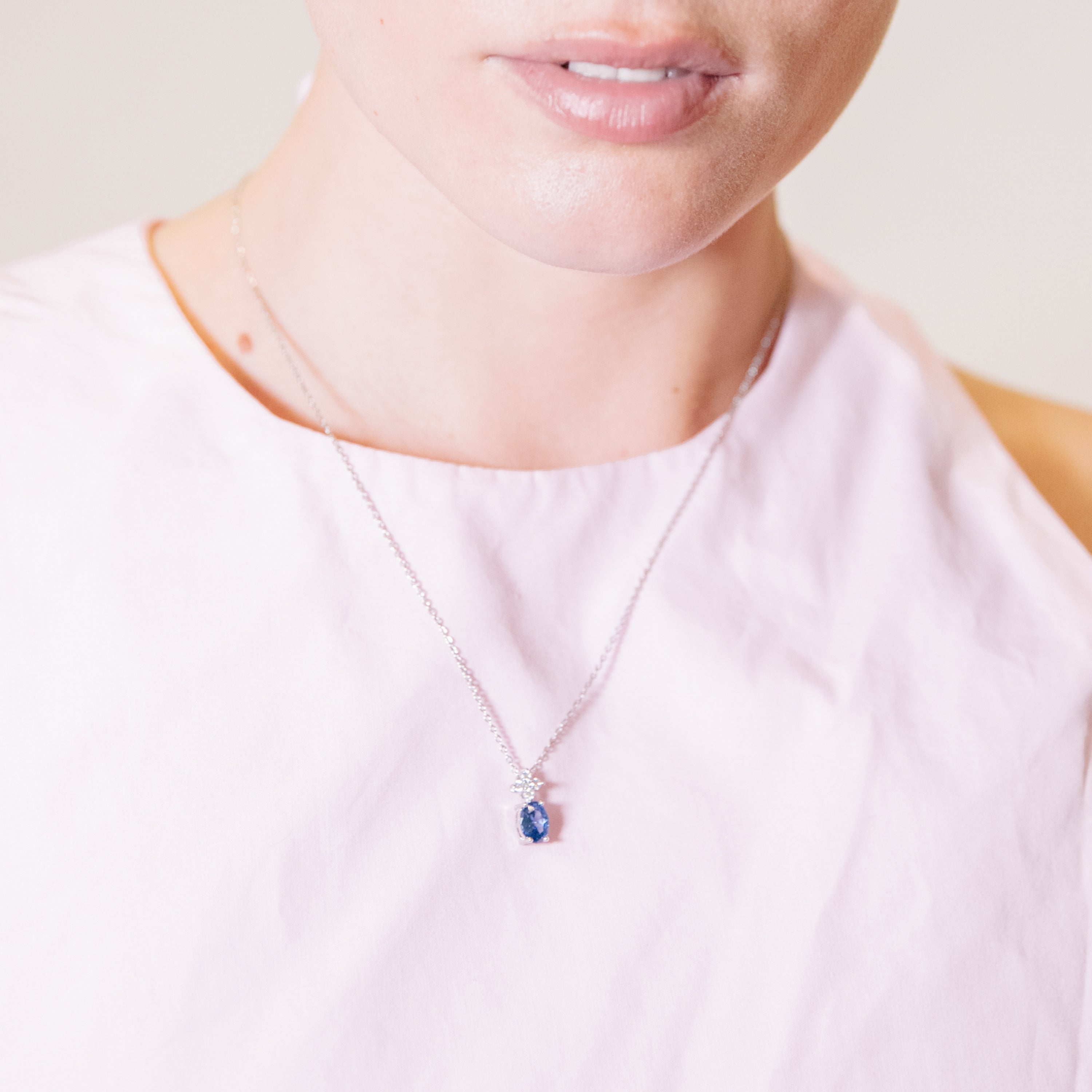 Rhodium-plated Tanzanite Zircon Necklace - Misze