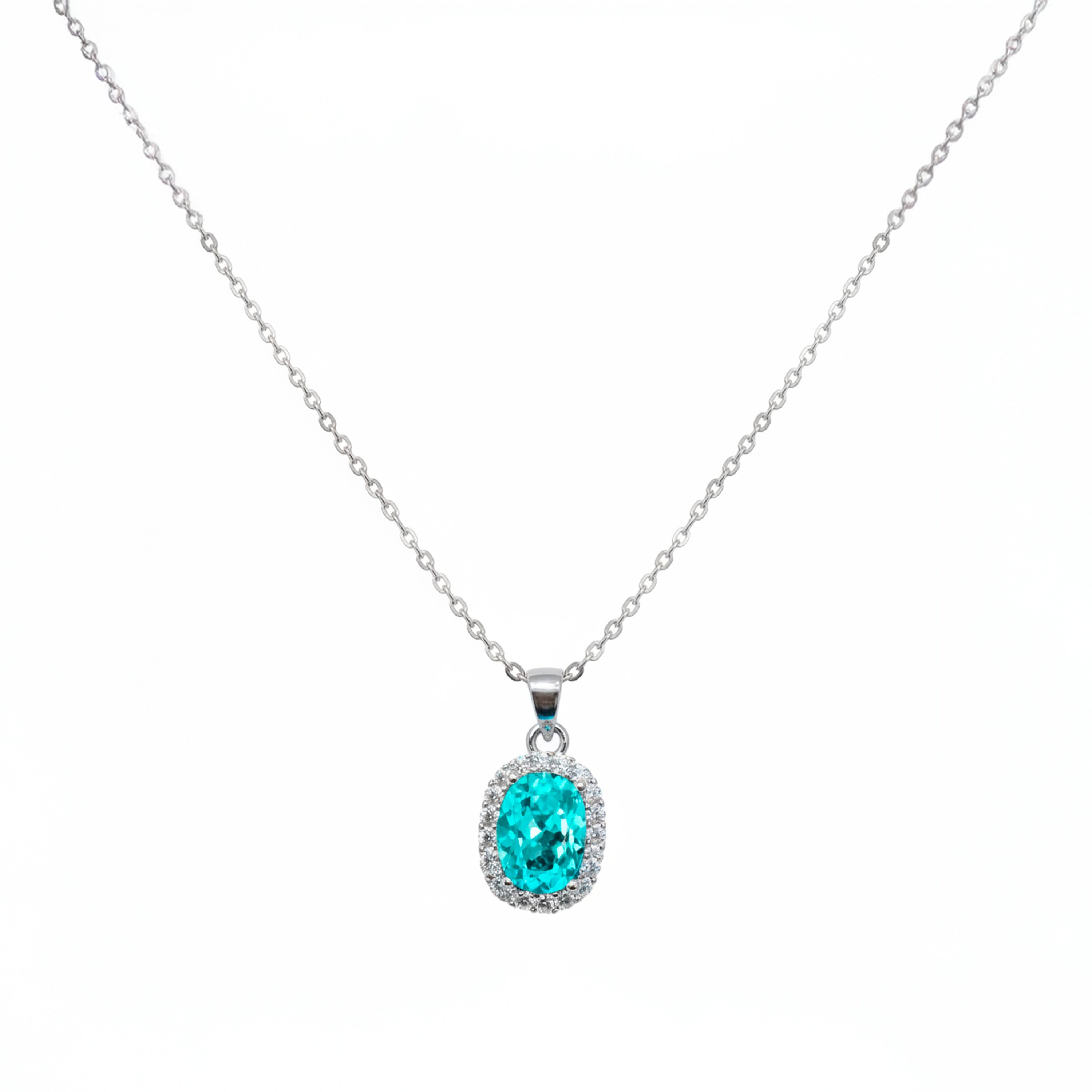 Rhodium-Plated Paraiba Green Hydrothermal Quartz Necklace - Lynor