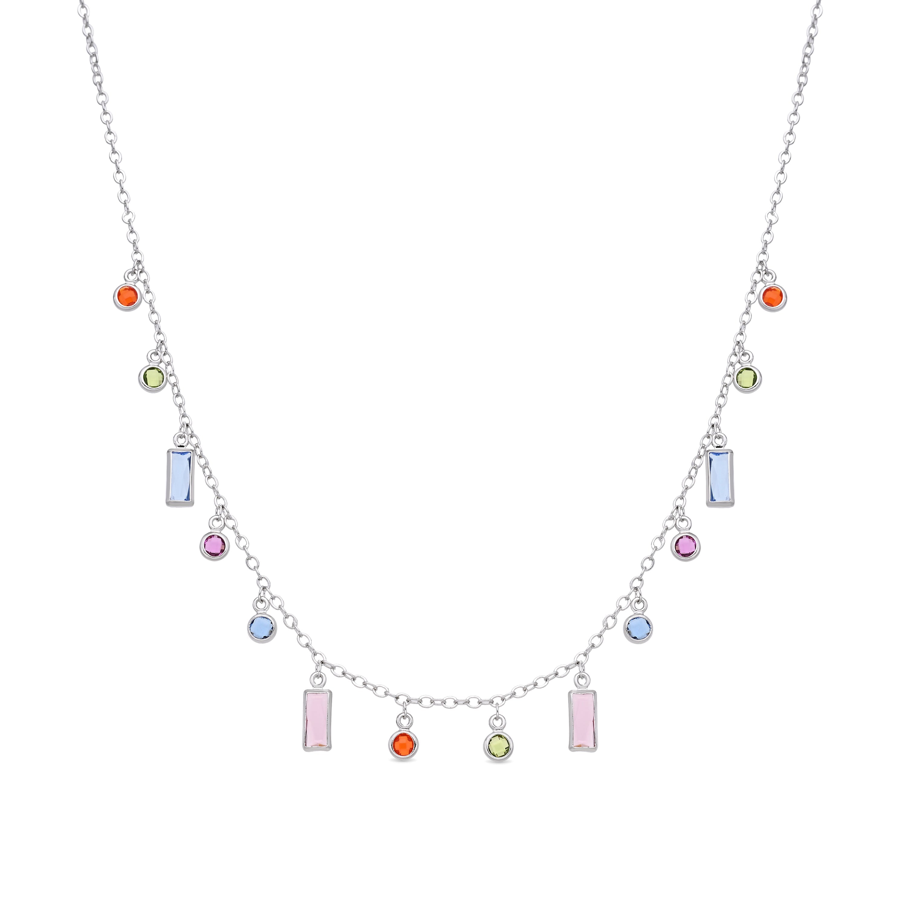Multicolor Zirconia Necklace with Rhodium Finish - Thoy