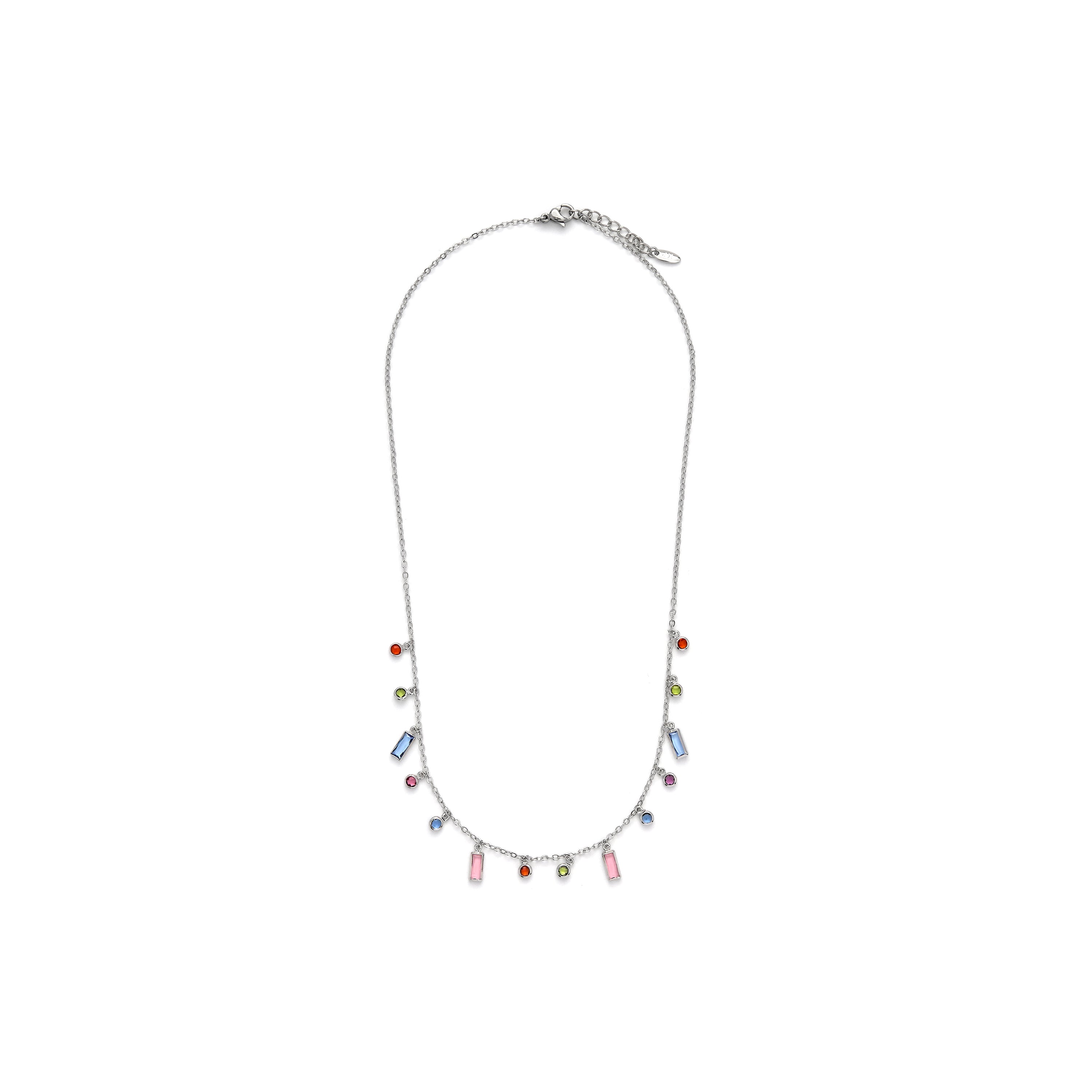 Multicolor Zirconia Necklace with Rhodium Finish - Thoy