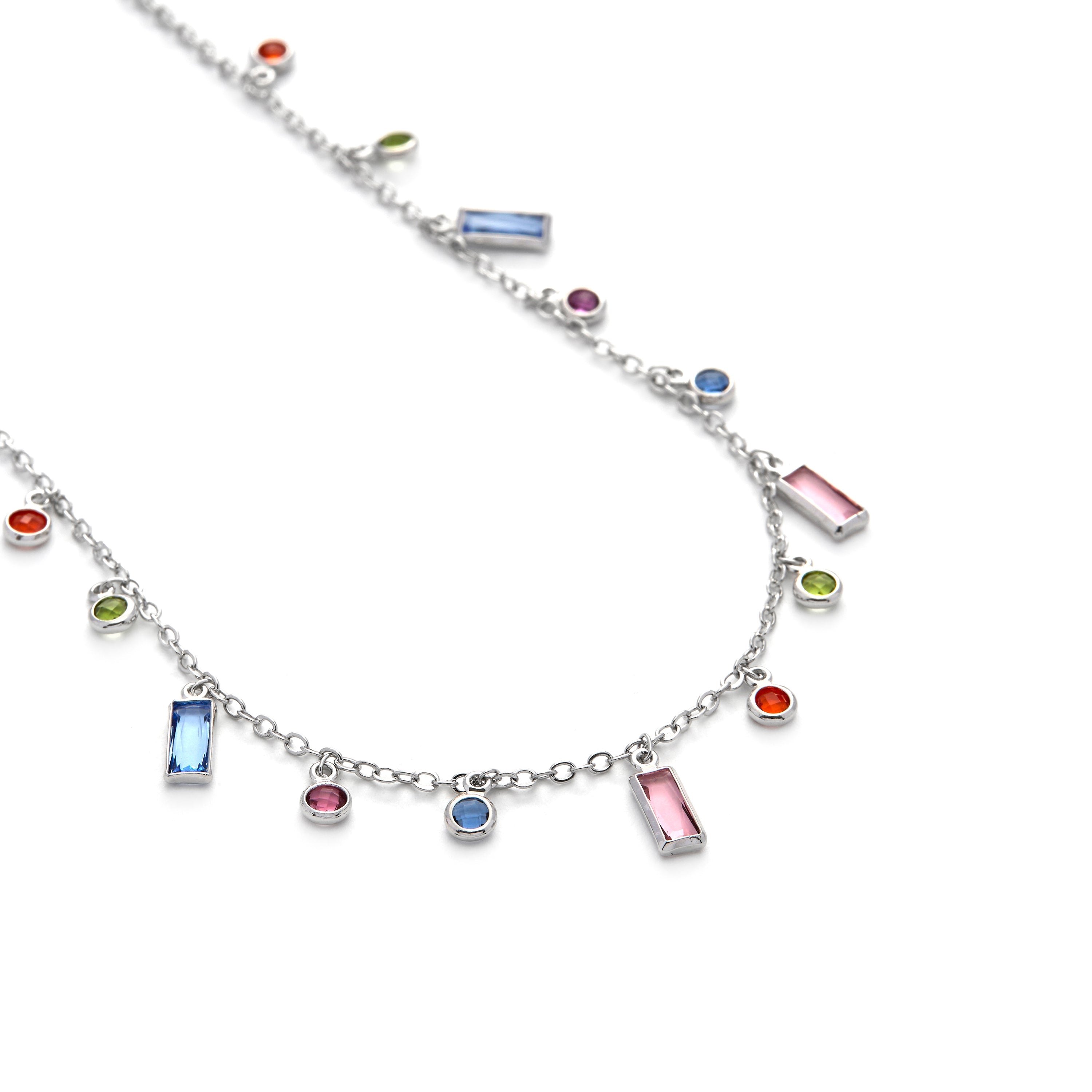 Multicolor Zirconia Necklace with Rhodium Finish - Thoy