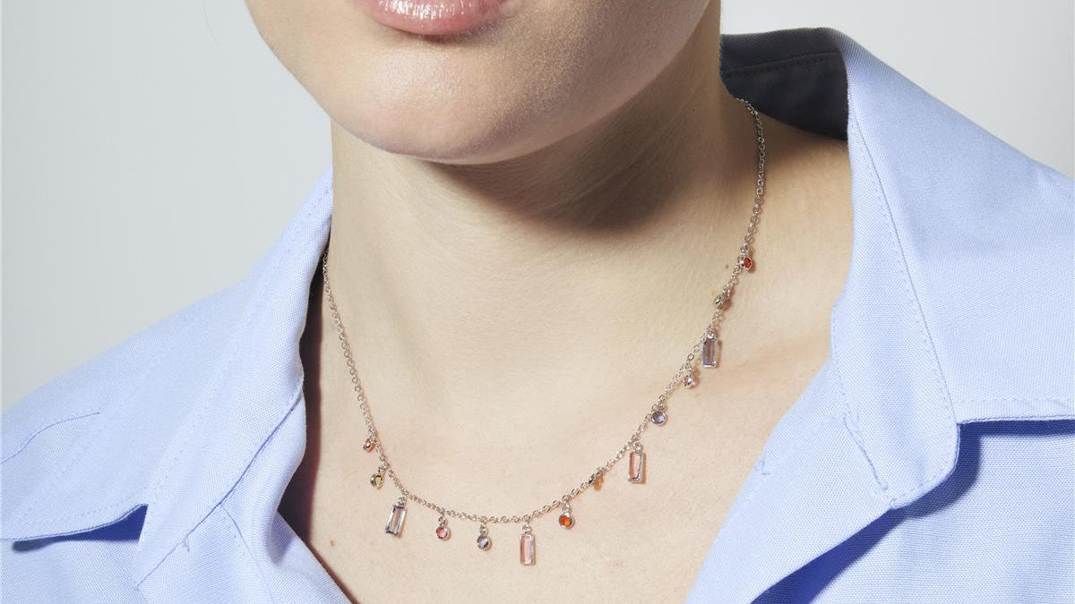 Multicolor Zirconia Necklace with Rhodium Finish - Thoy