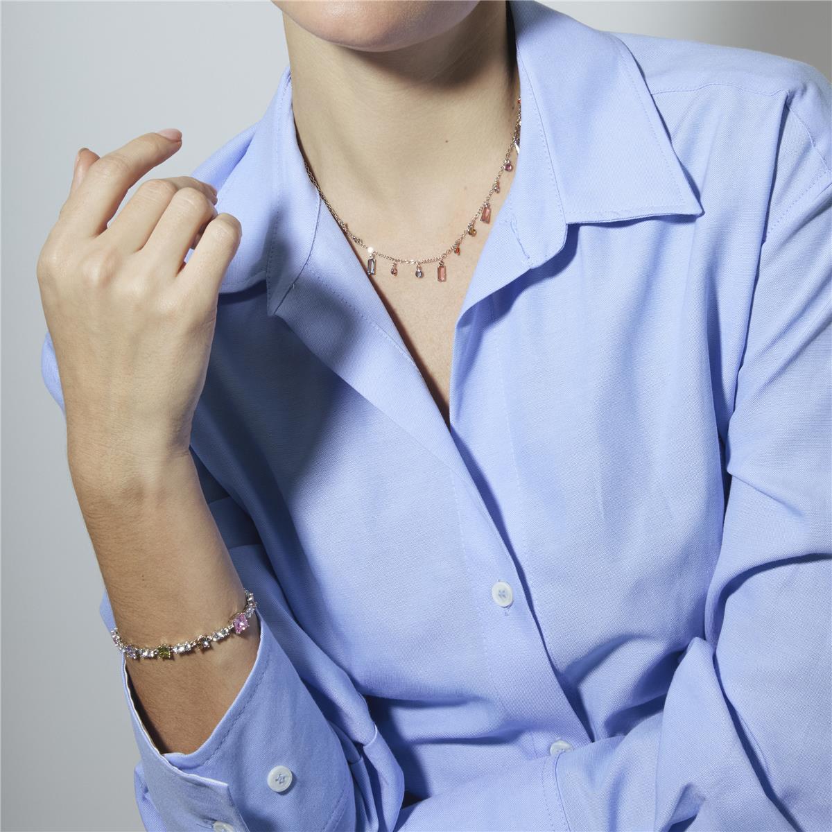 Multicolor Zirconia Necklace with Rhodium Finish - Thoy