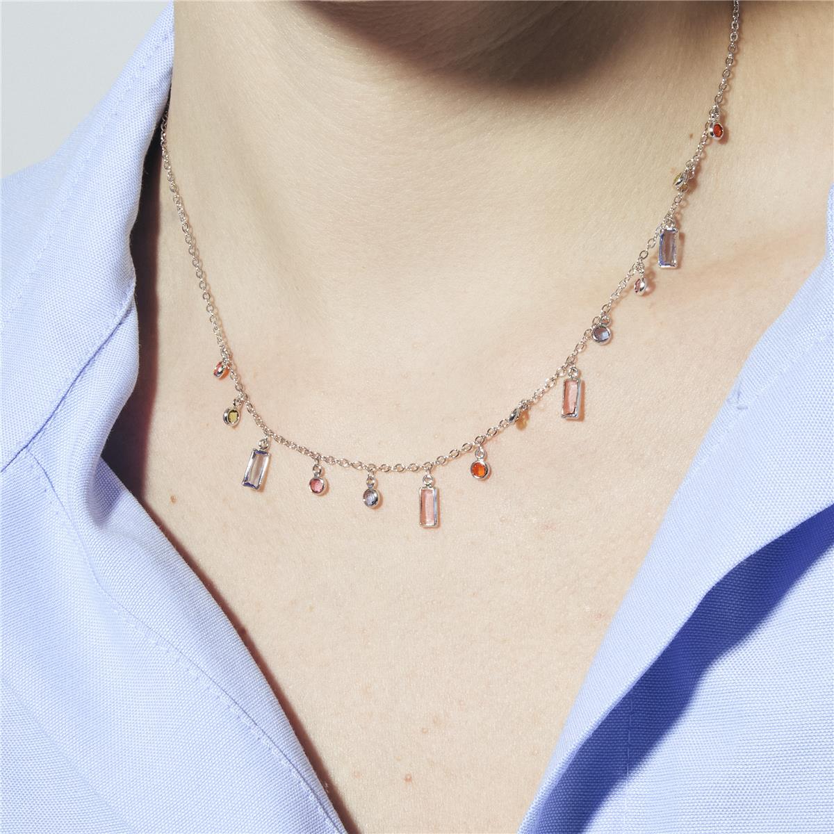 Multicolor Zirconia Necklace with Rhodium Finish - Thoy