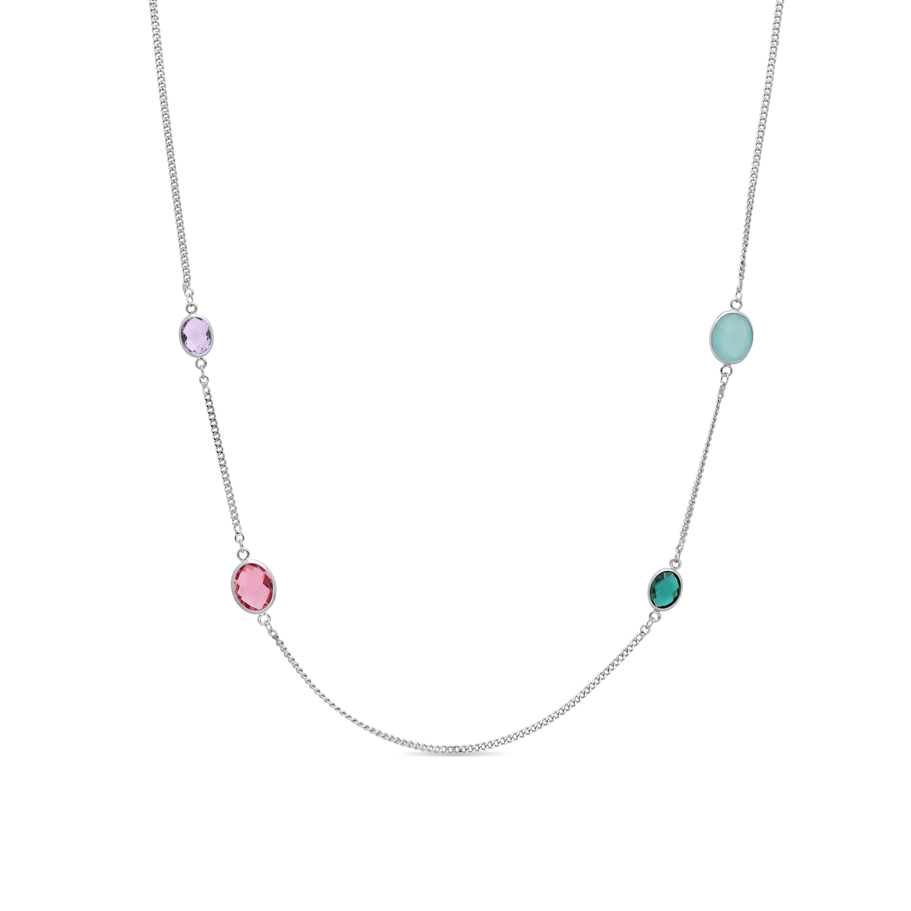 Rhodium-plated Multicolor Zircon Necklace - Nodiya