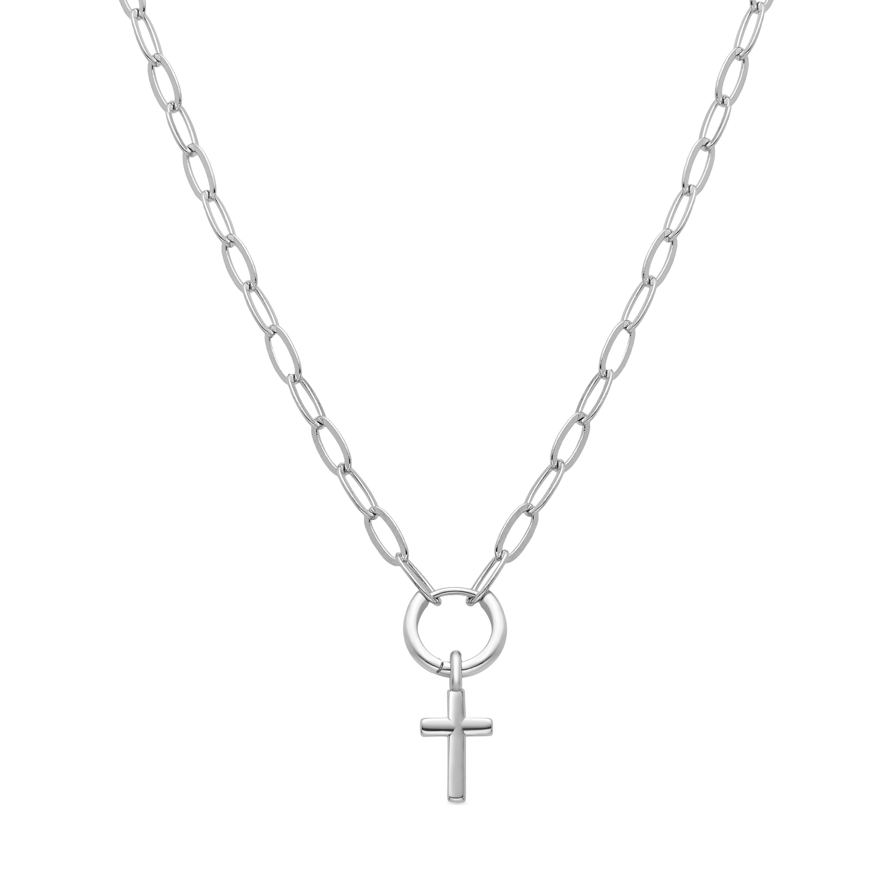 Rhodium-plated Necklace - Cross