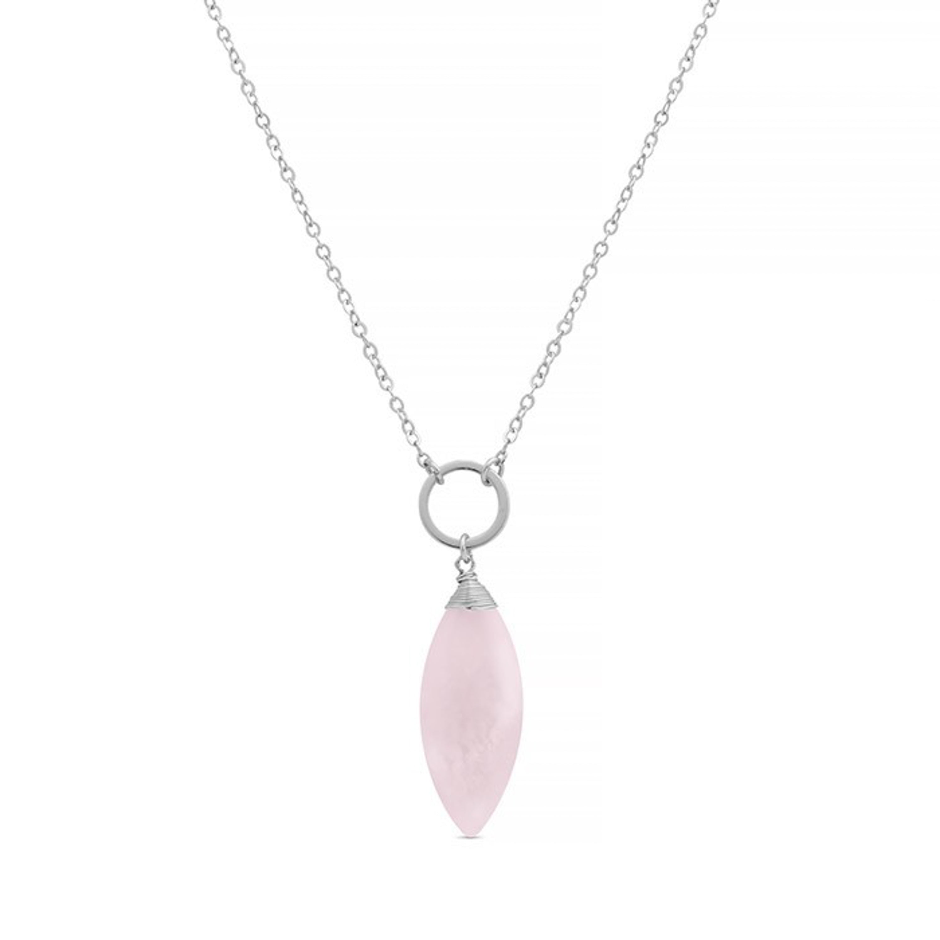 Rose Quartz Necklace with Rhodium Finish - Ayom