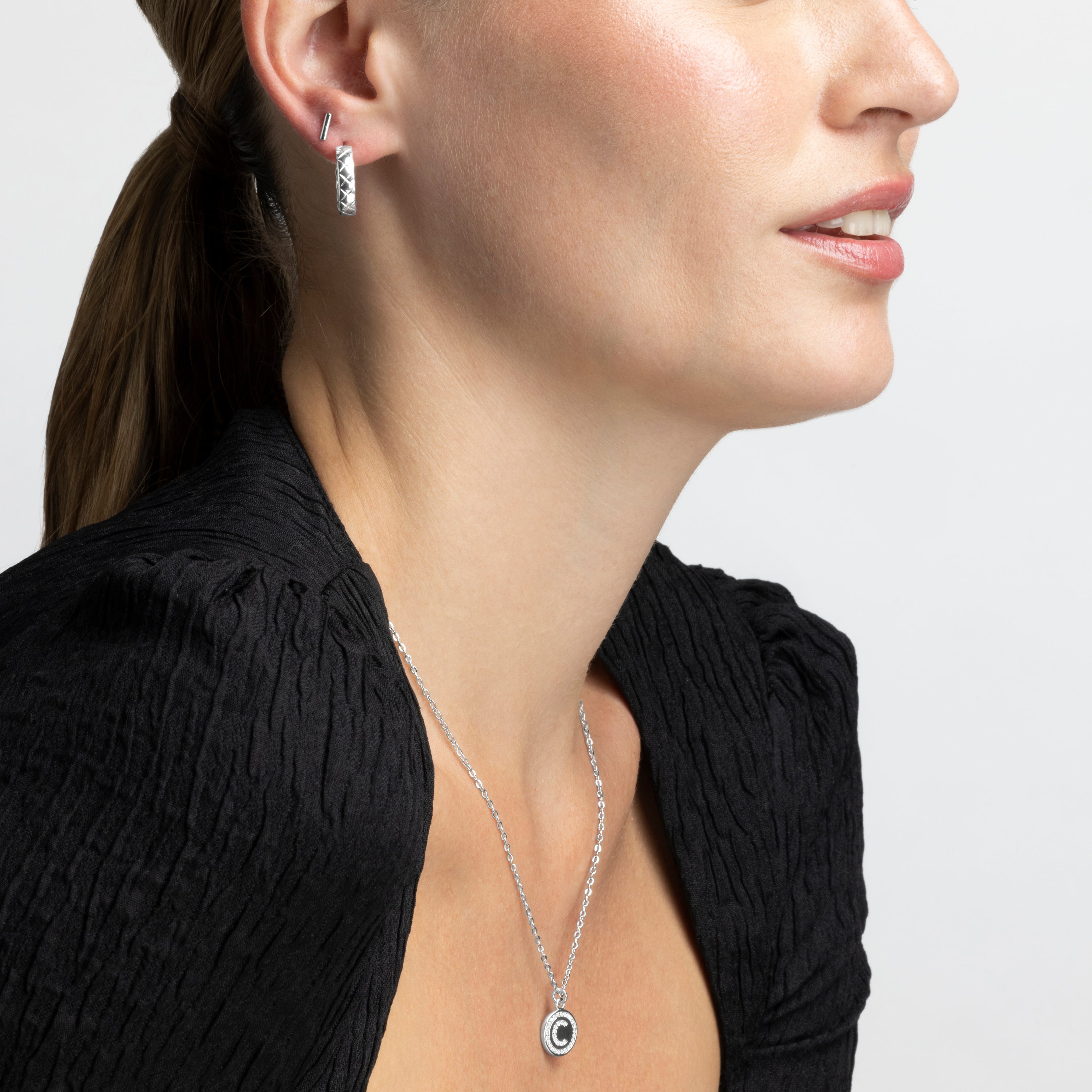 Rhodium-plated Sparkling Zirconia Necklace - Alphabet