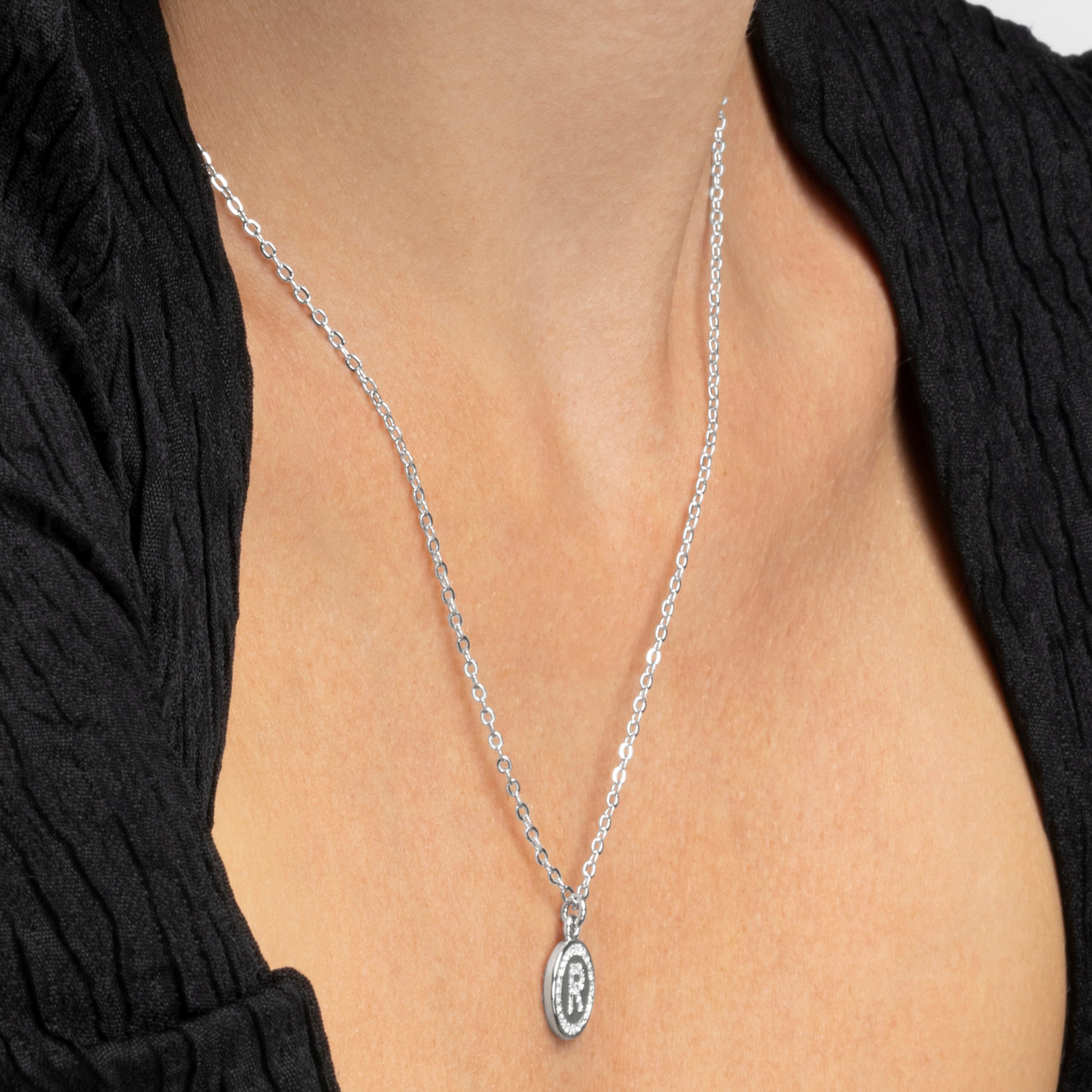 Rhodium-plated Sparkling Zirconia Necklace - Alphabet
