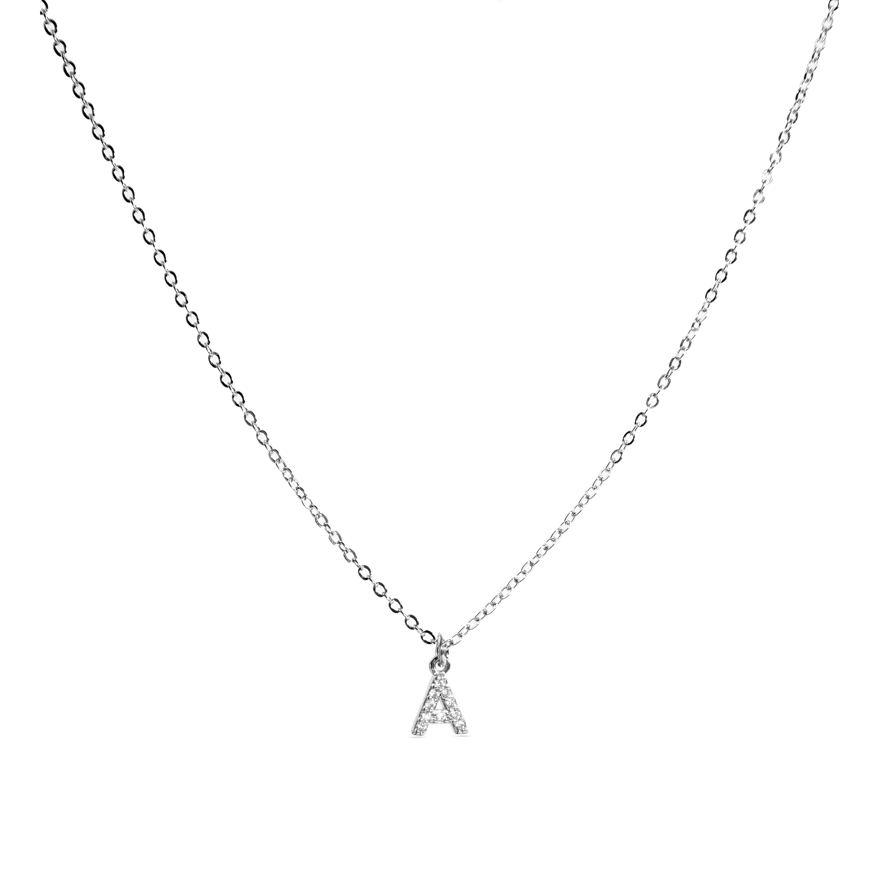Alphabet Necklace with Shiny Zirconia in Silver Finish