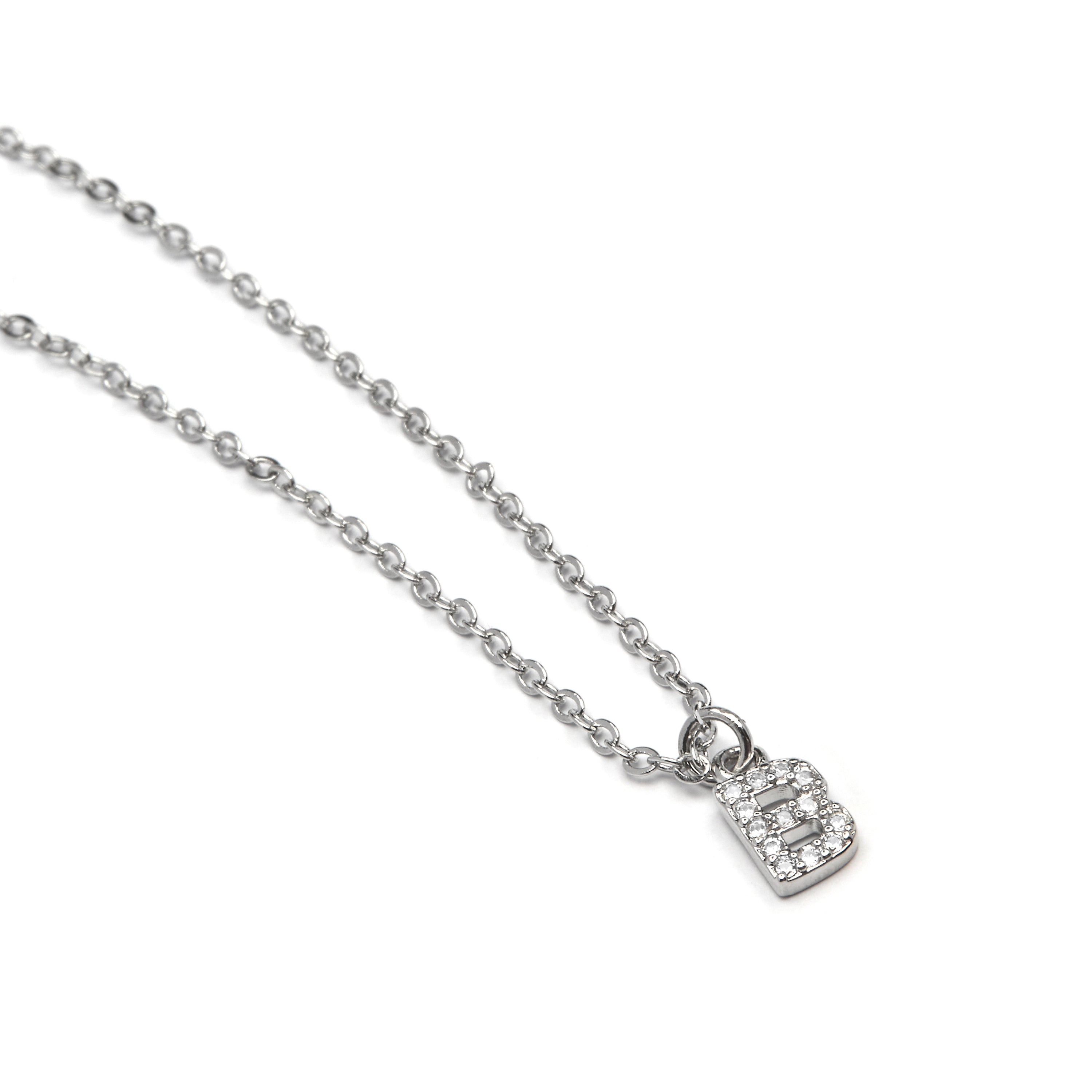 Alphabet Necklace with Shiny Zirconia in Silver Finish