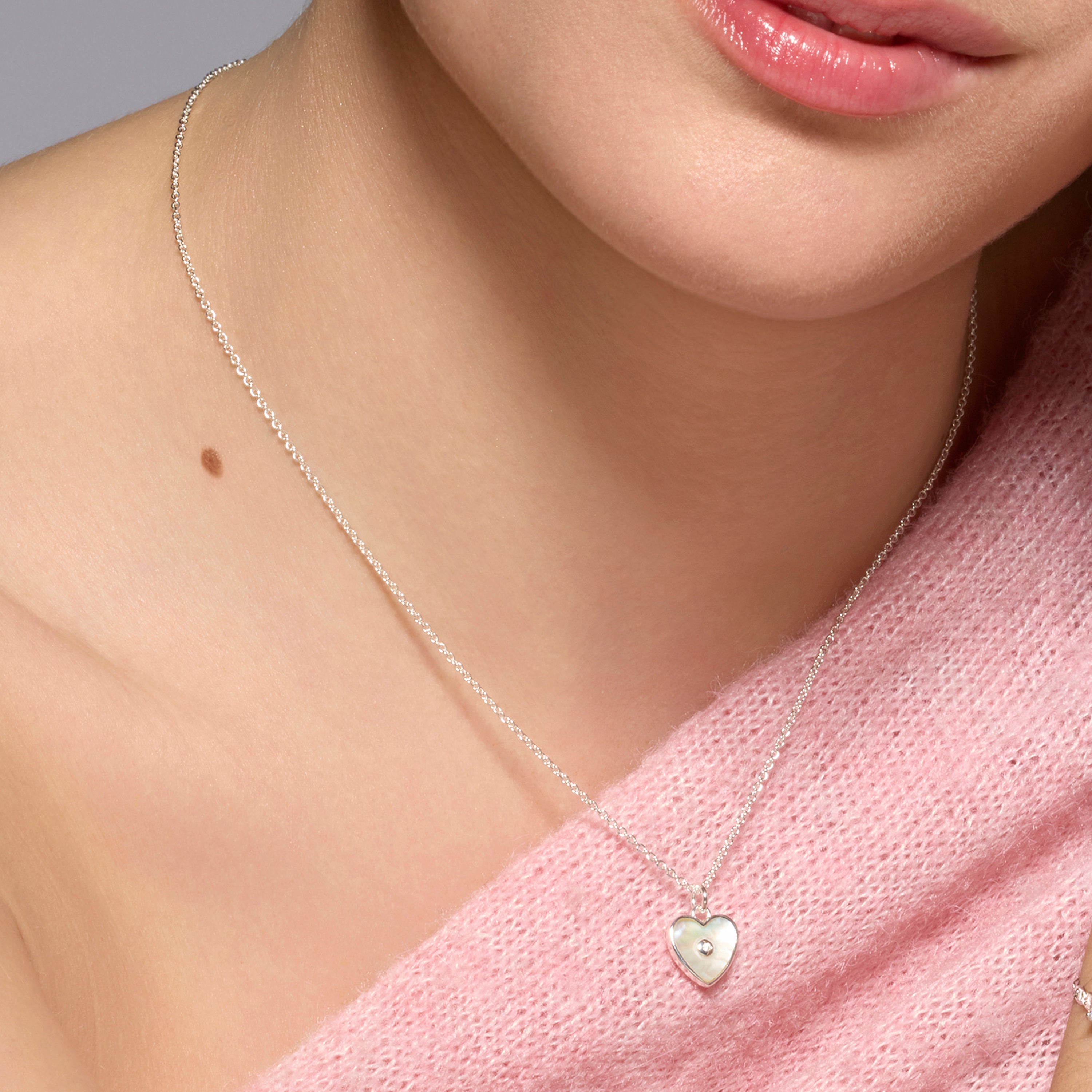 Silver and White Mother of Pearl Necklace - Heart