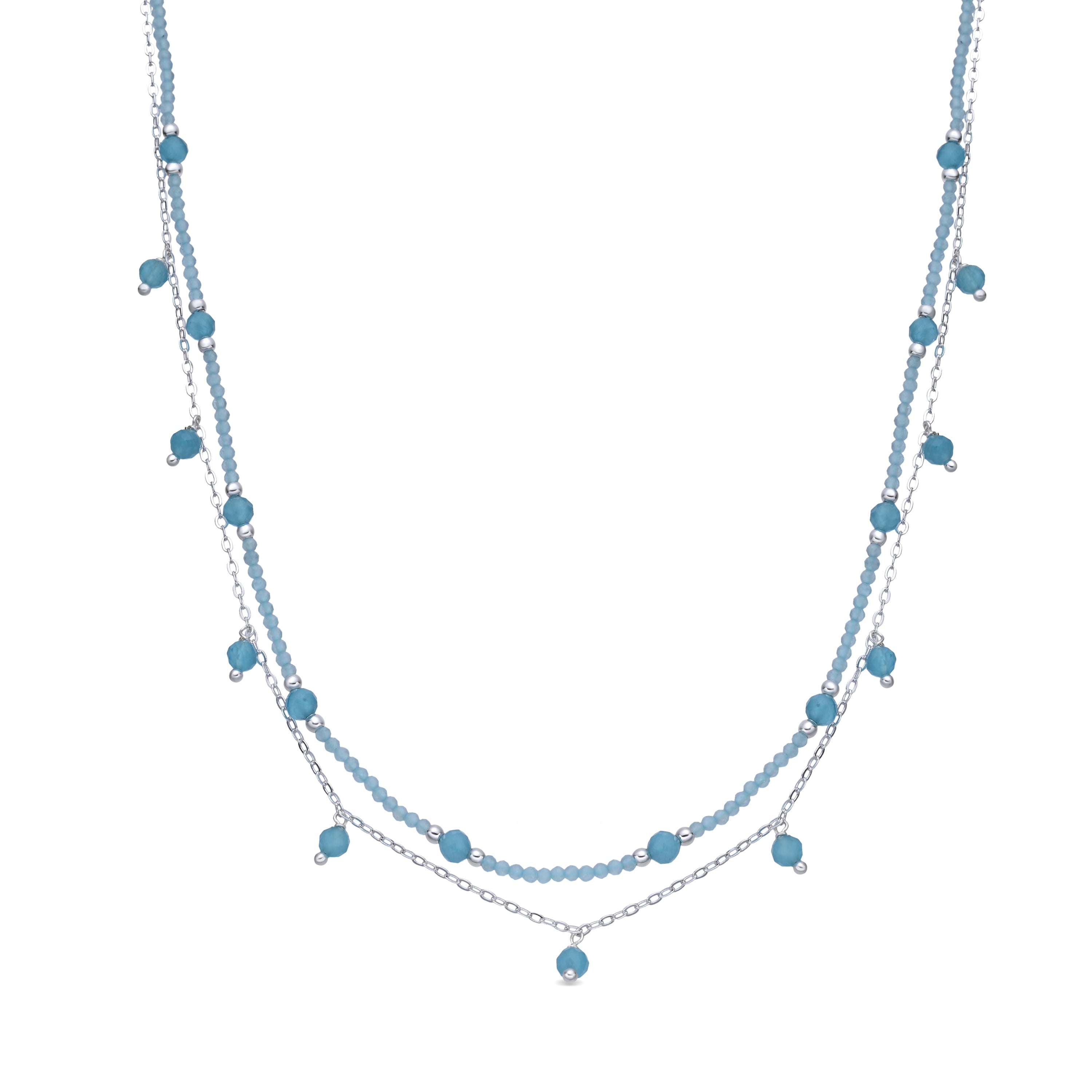Rhodium-Plated Blue Crystal Necklace - Aira