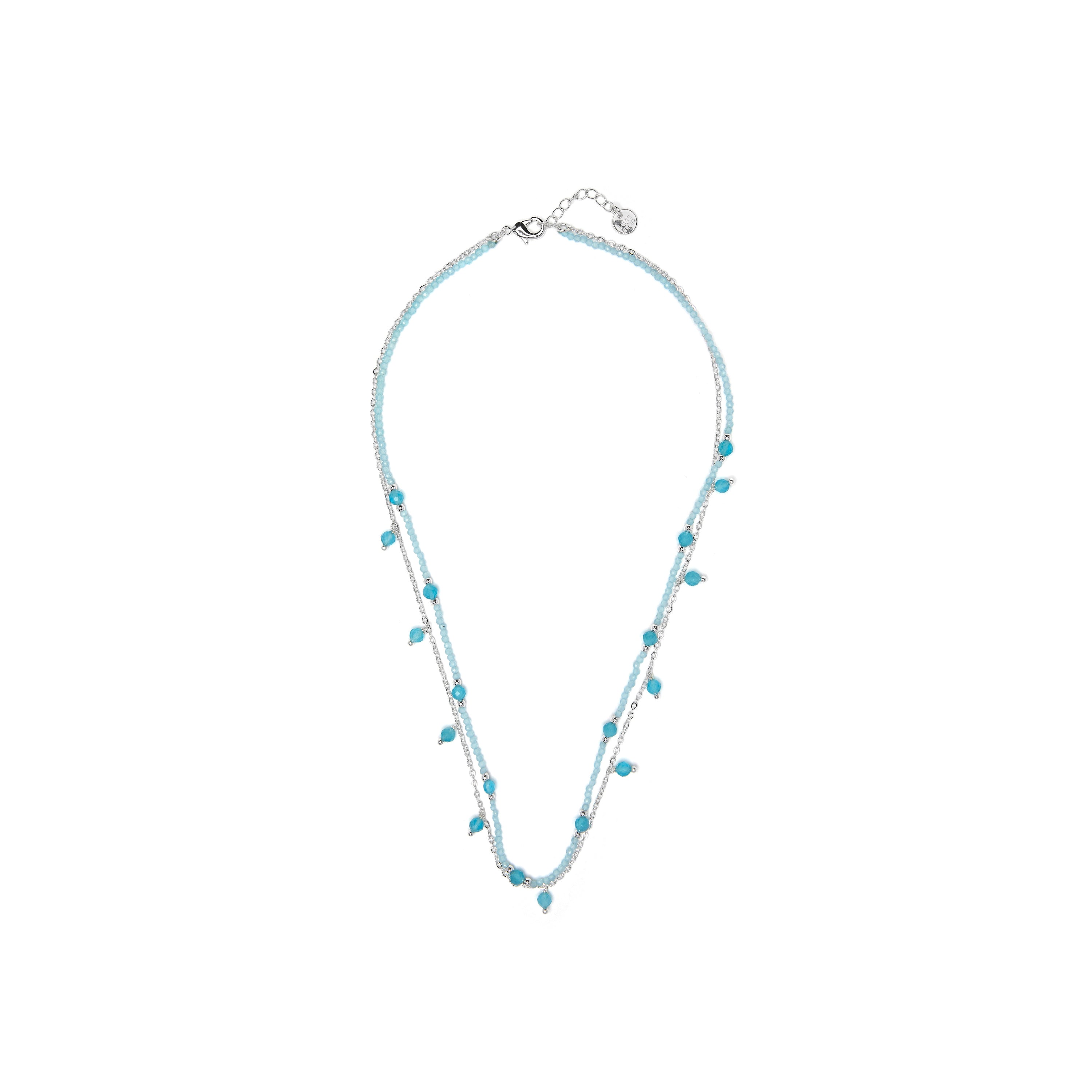 Rhodium-Plated Blue Crystal Necklace - Aira