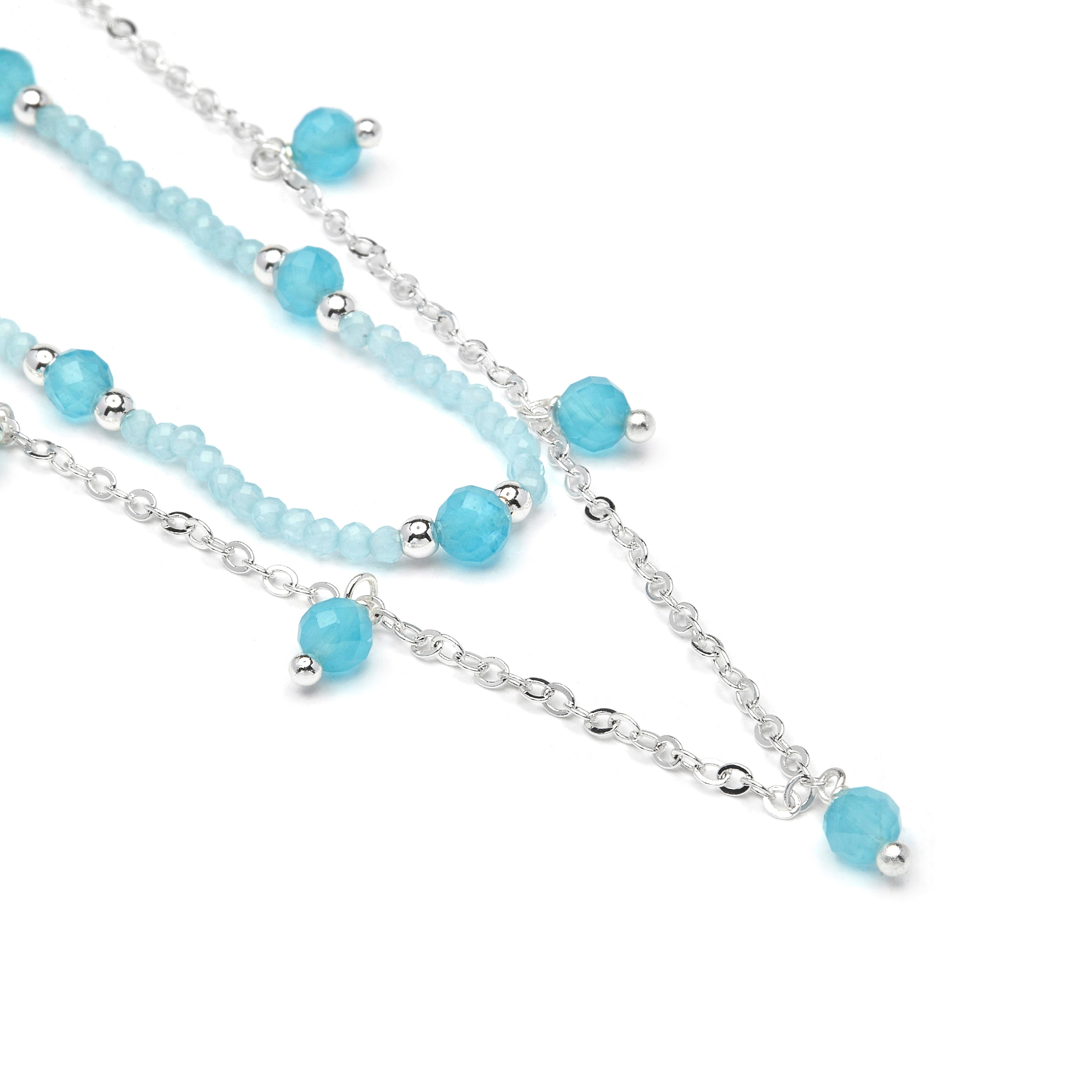 Rhodium-Plated Blue Crystal Necklace - Aira