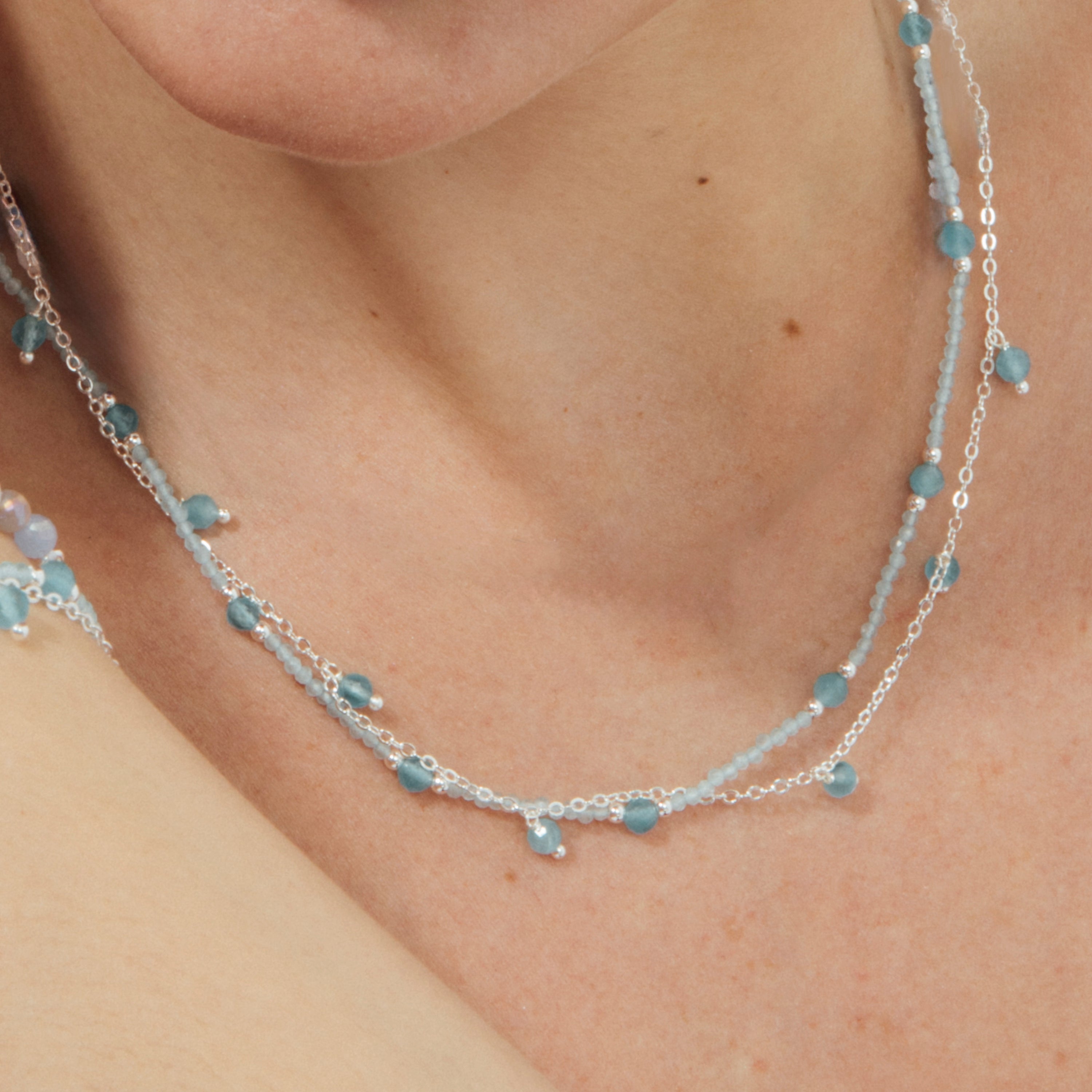 Rhodium-Plated Blue Crystal Necklace - Aira