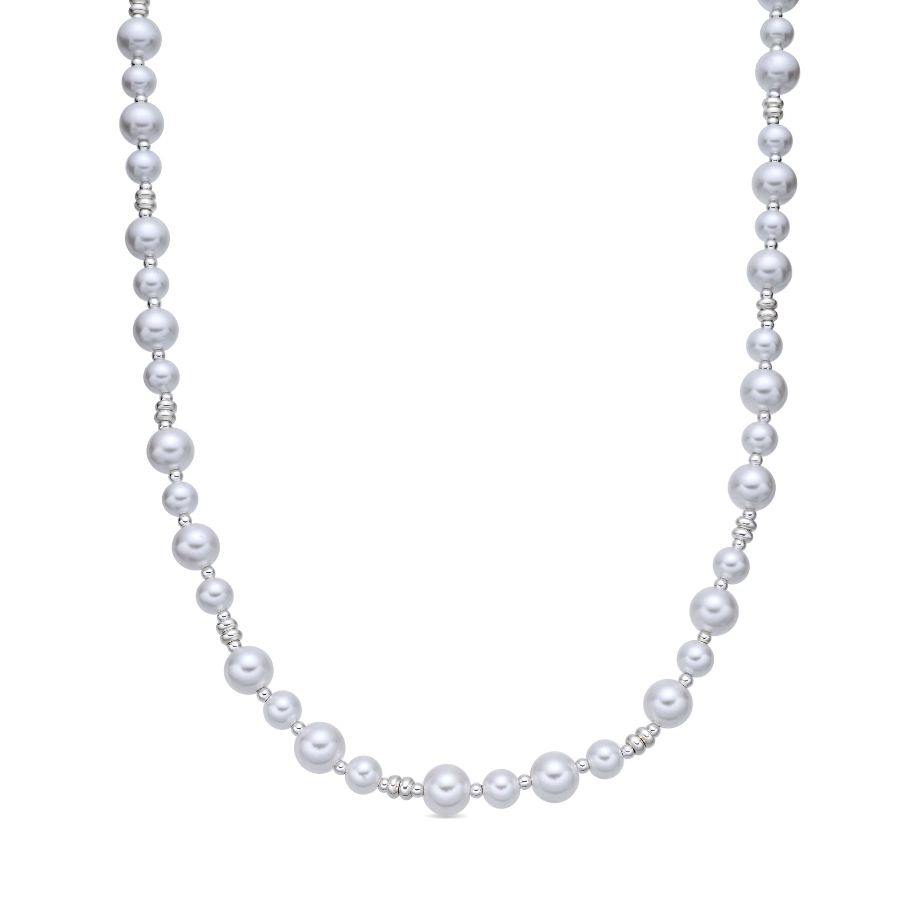 Akio - White Pearl Necklace with Rhodium Plating