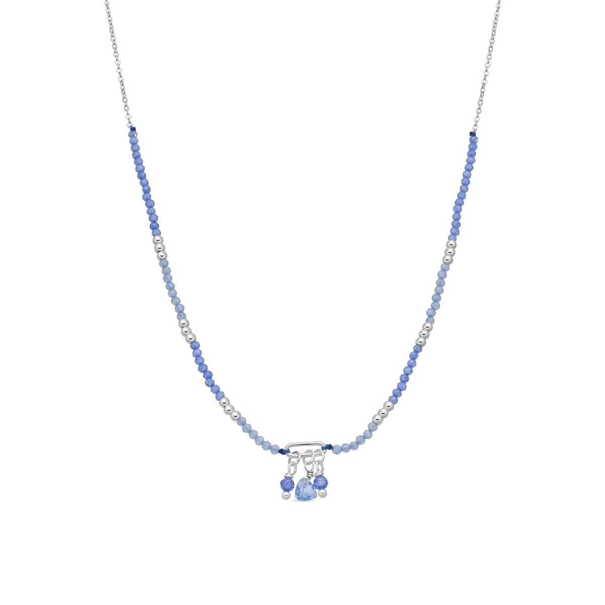 Rhodium-plated Blue Crystal Necklace - Ilkan