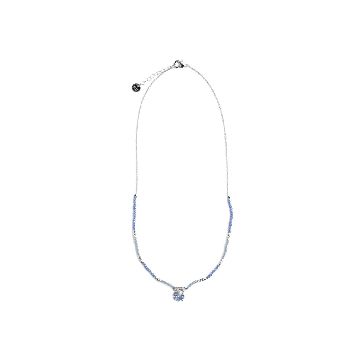 Rhodium-plated Blue Crystal Necklace - Ilkan