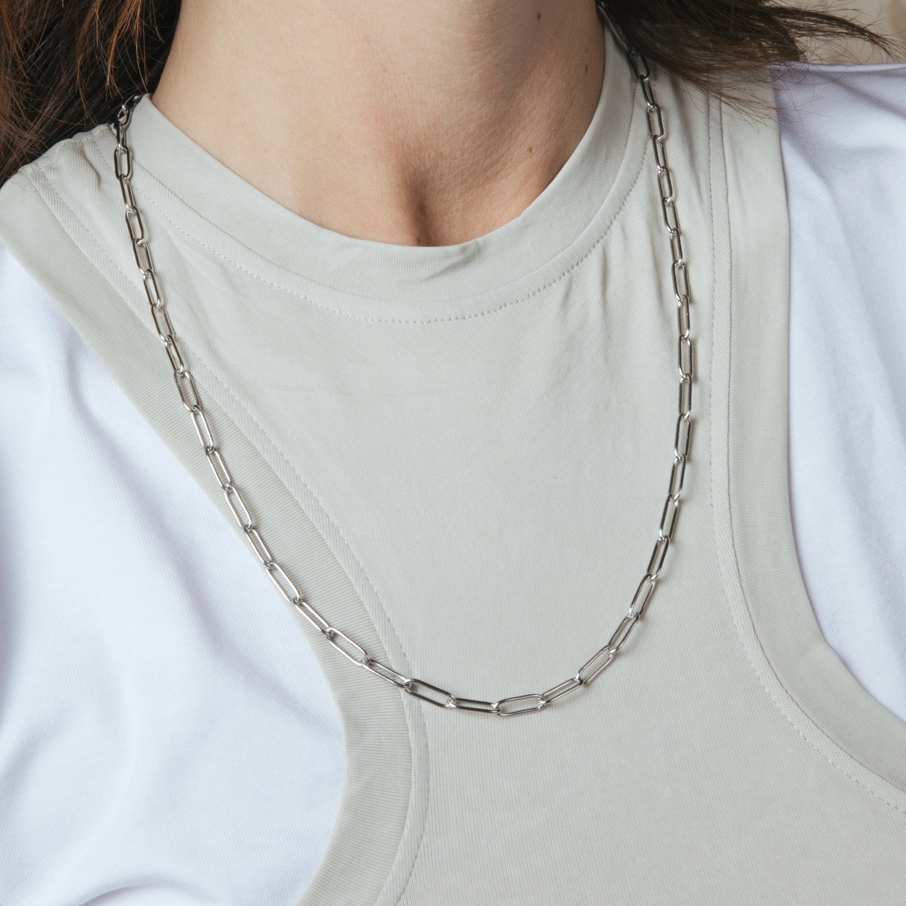 60cm rhodium-plated necklace - Sanmi
