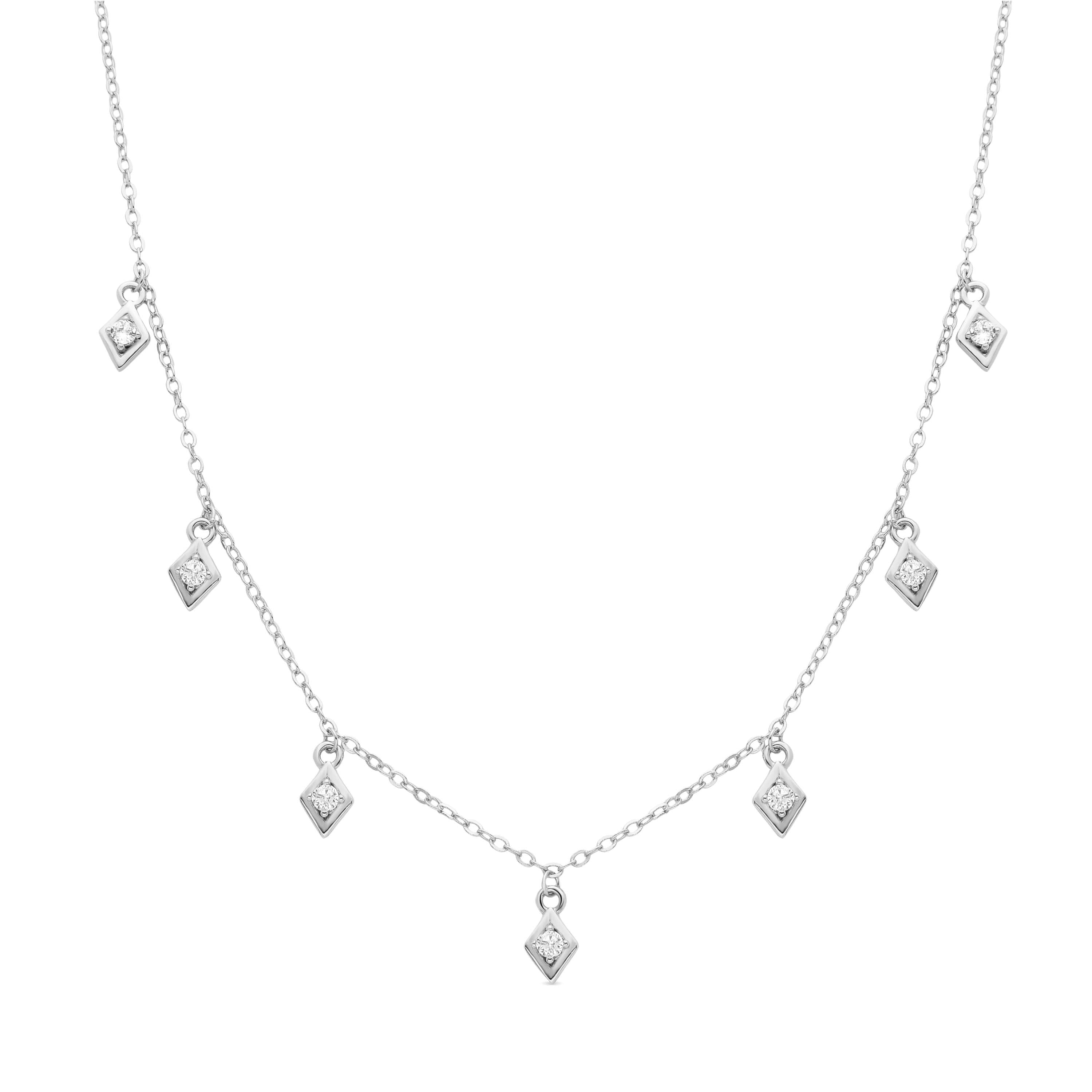 Rhodium-plated Brilliant Zircon Necklace - Yak