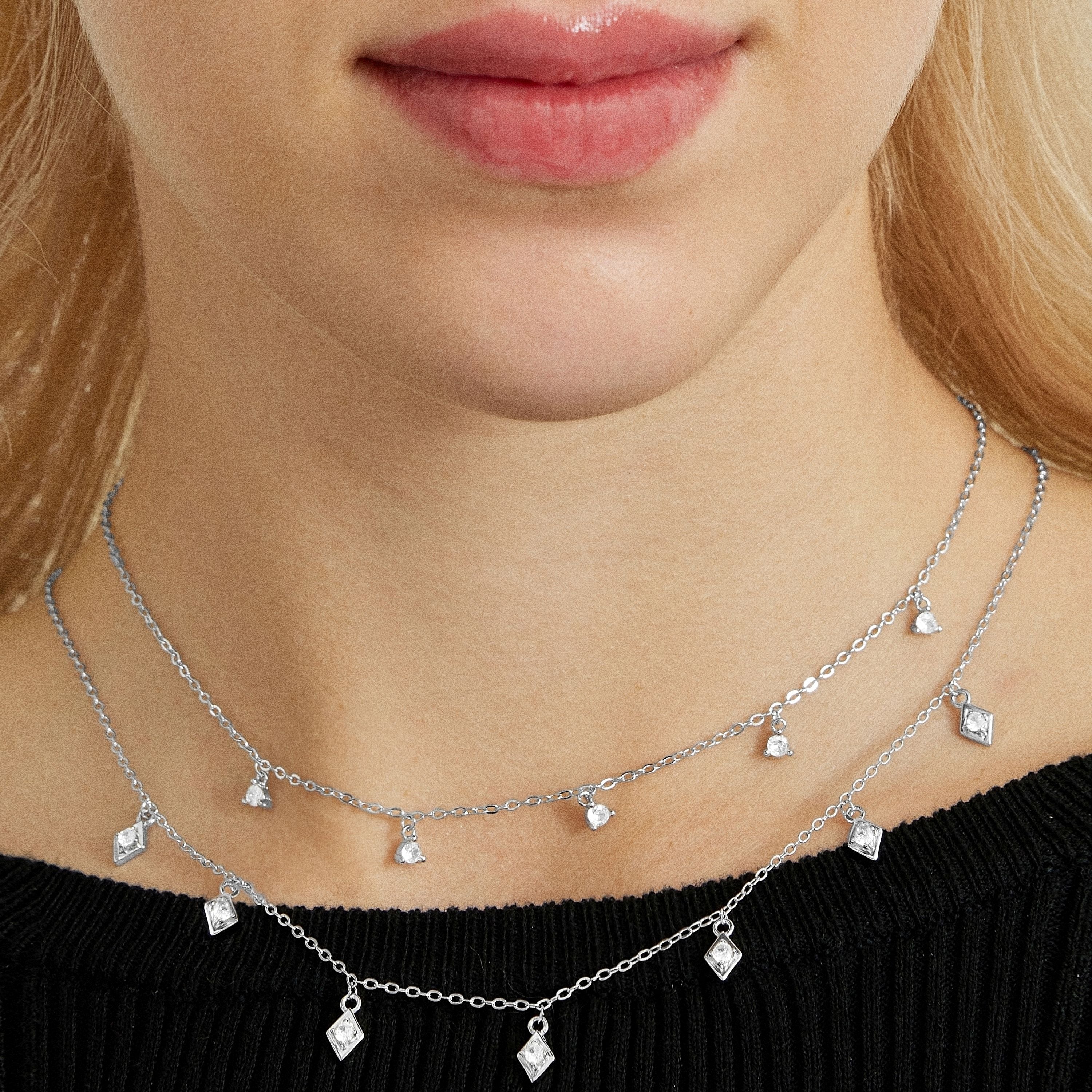 Rhodium-plated Brilliant Zircon Necklace - Yak