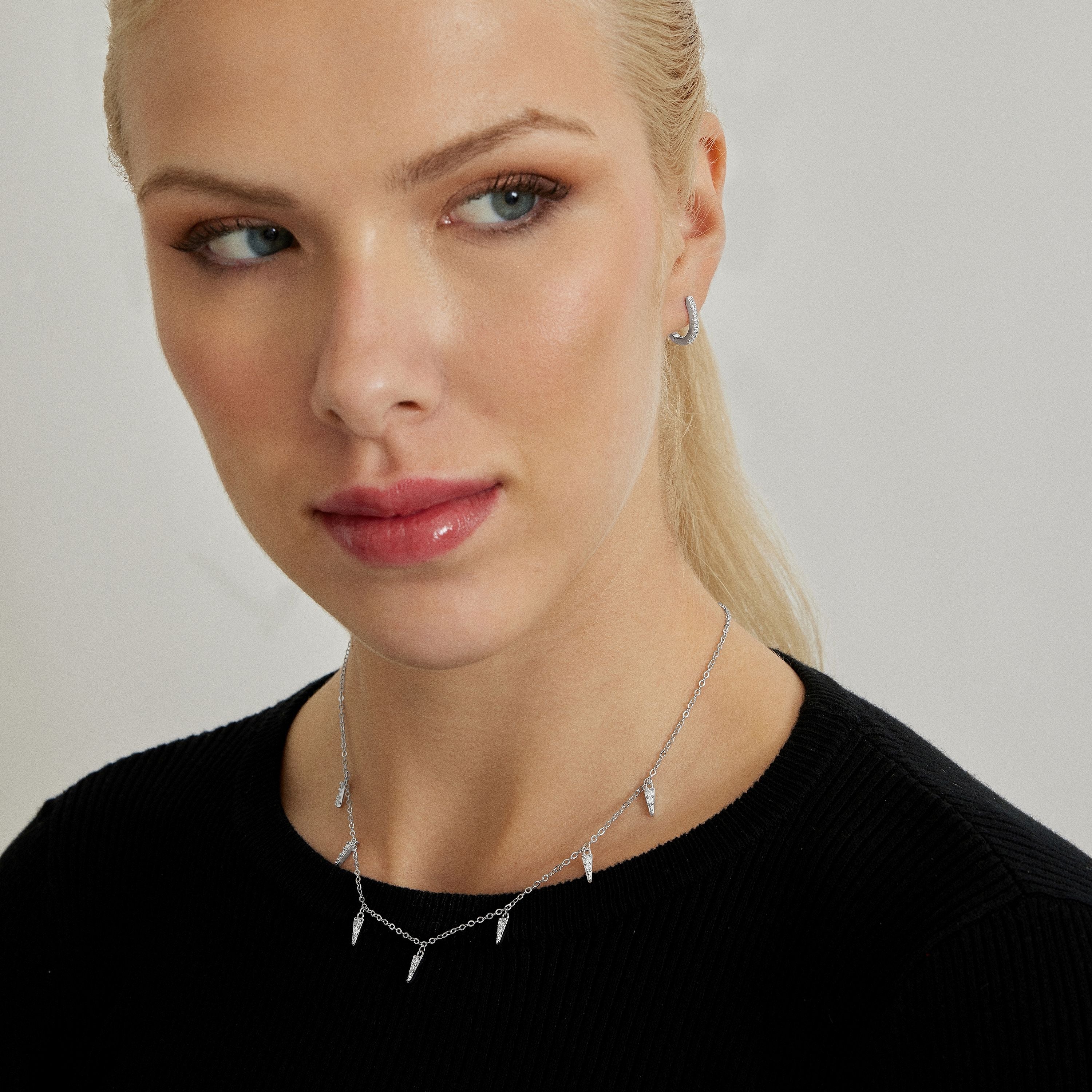 Rhodium-plated Brilliant Zirconia Necklace - Imion