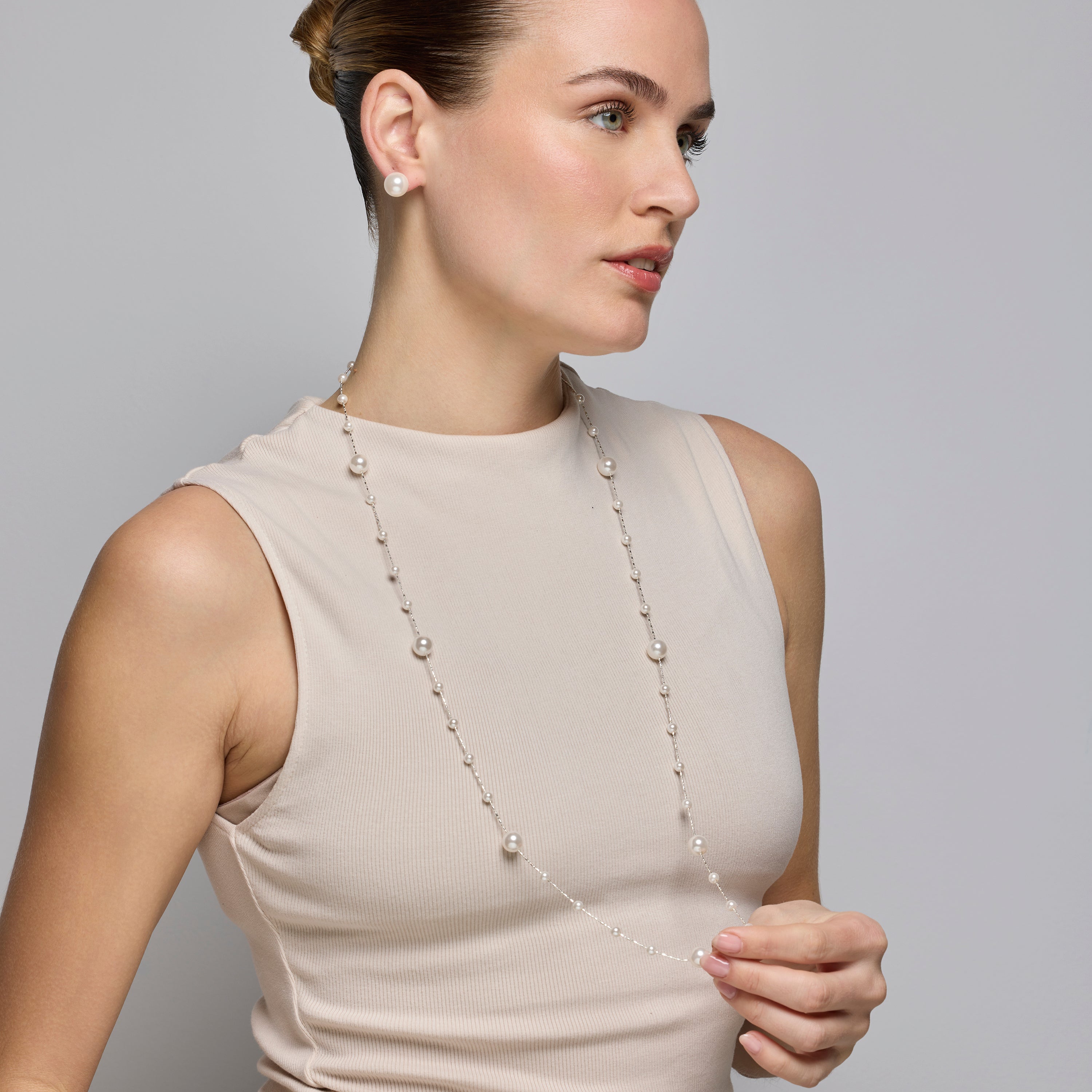 White Pearl Necklace, Silver Finish - Xyaz