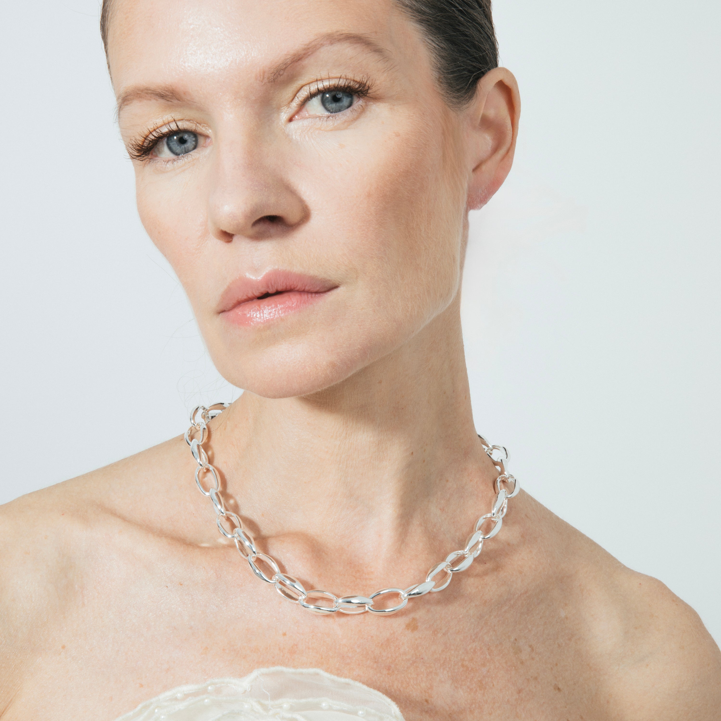 42cm rhodium-plated necklace - Hande