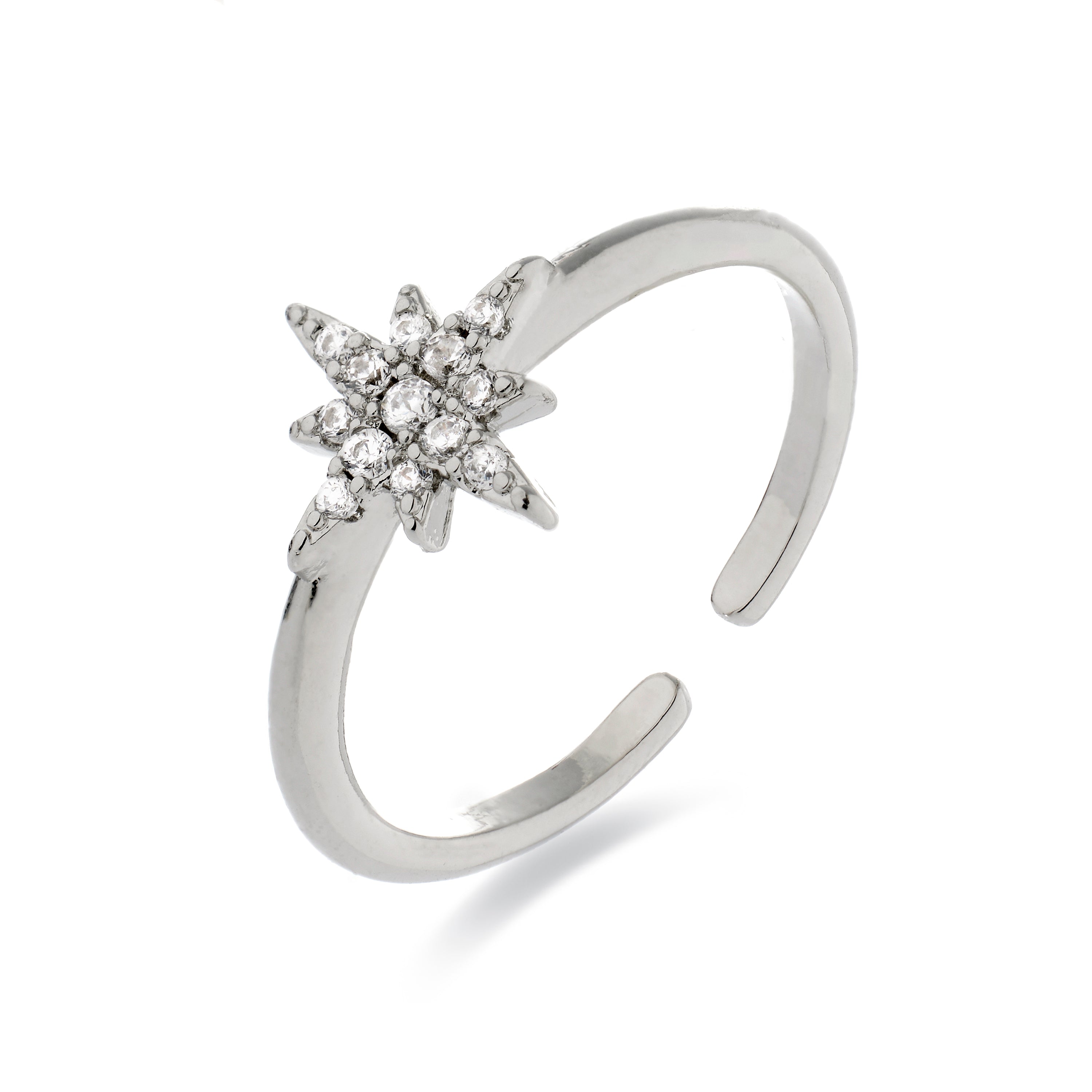 Ring with brilliant zirconia, rhodium finish - Kimsel
