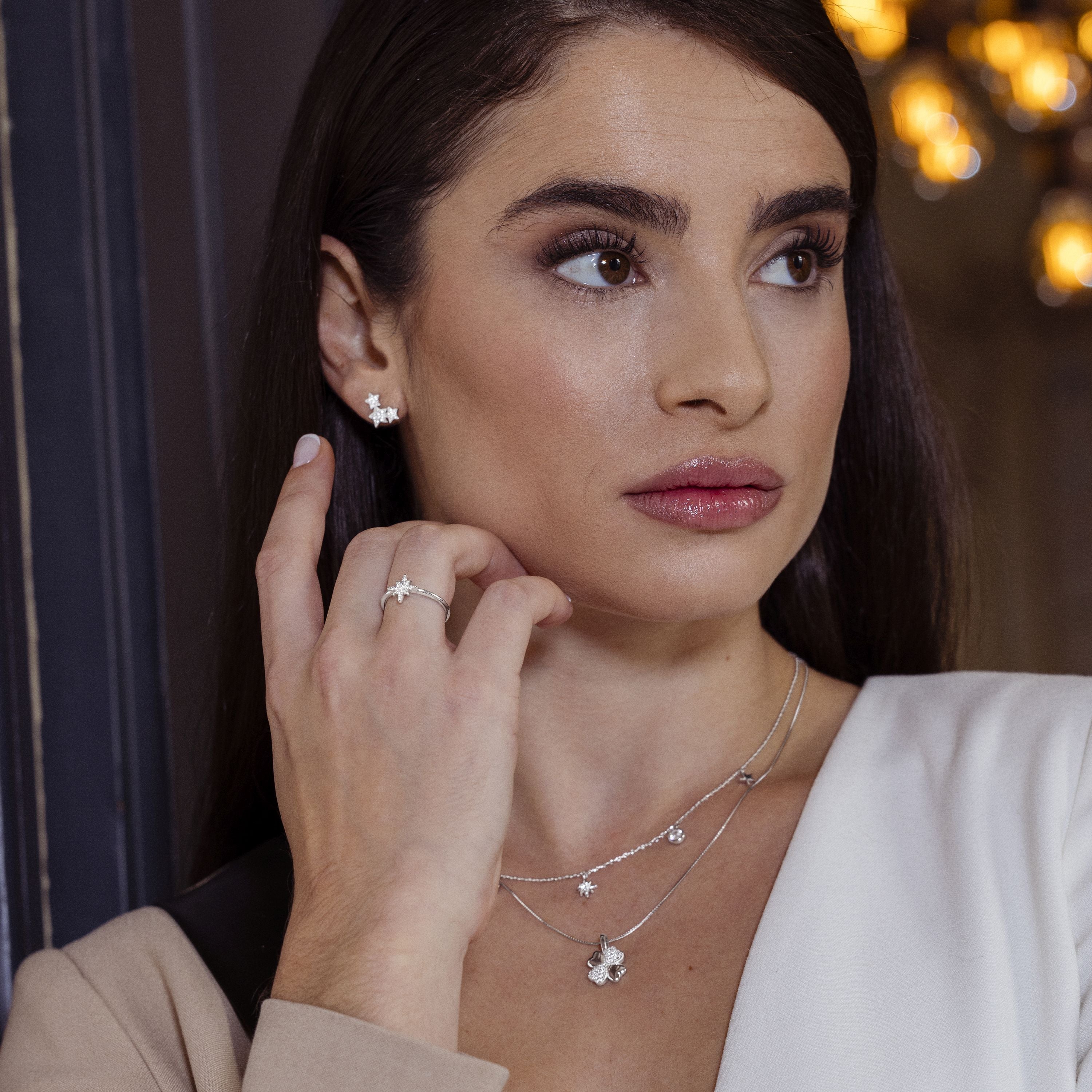 Ring with brilliant zirconia, rhodium finish - Kimsel