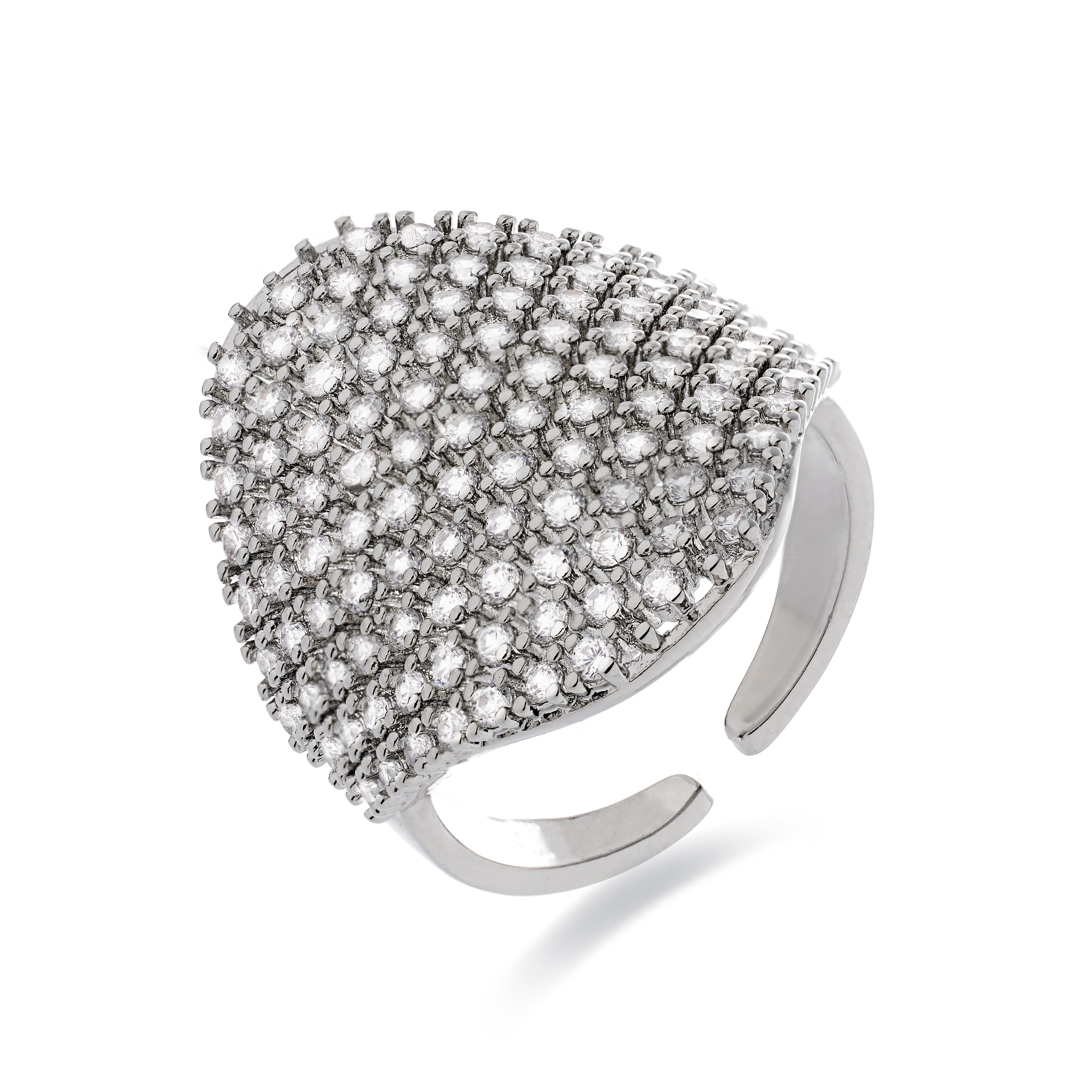 Ring with brilliant zirconia, rhodium finish - Idoi